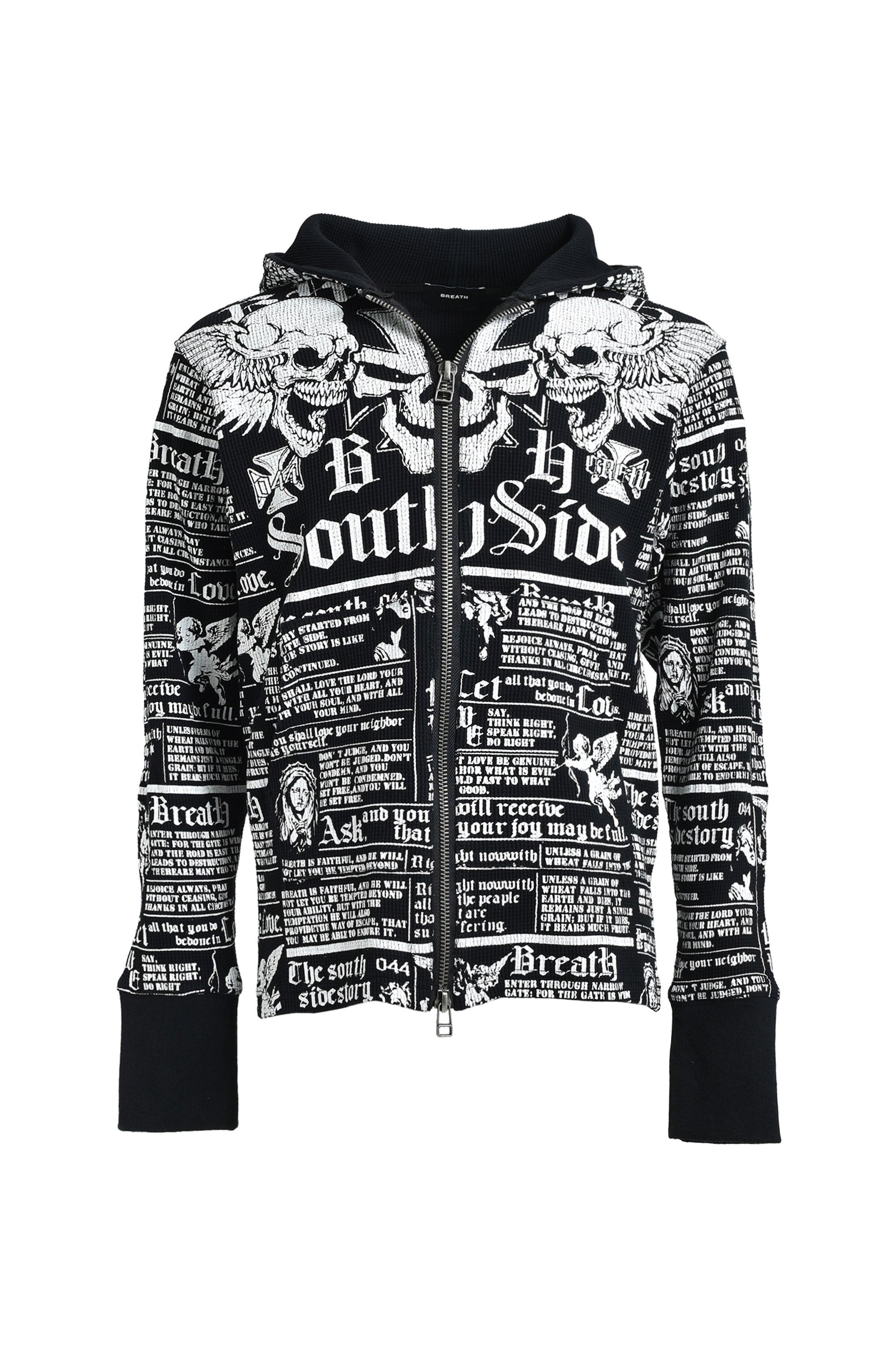 SKULL WASH WAFFLE ZIP UP HOODE / BLACK – BREATH - サイズ 着丈 身幅
