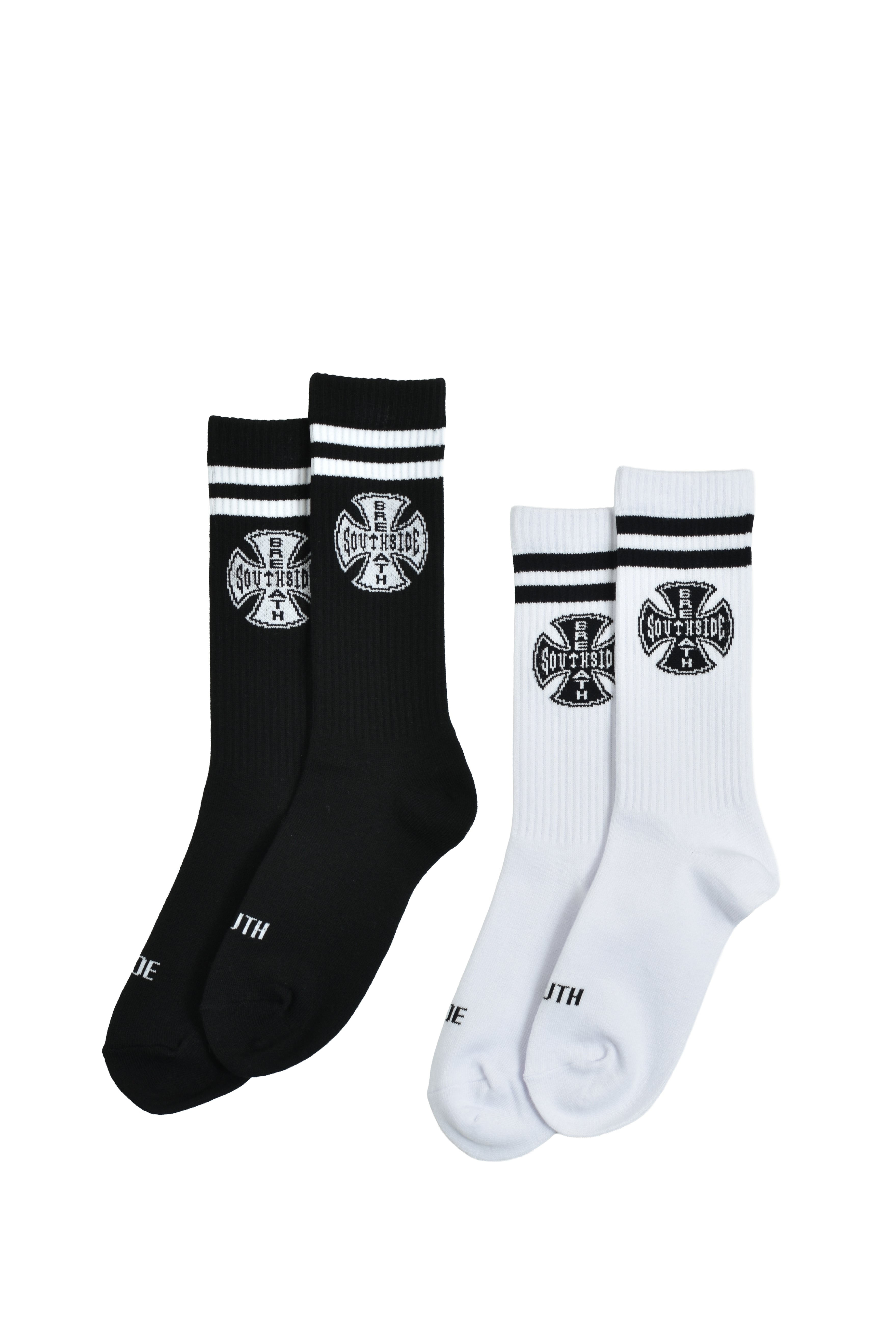 SOUTH SIDE CROSS LOGO SOCKS 2PACK / BLK&WHT – BREATH -