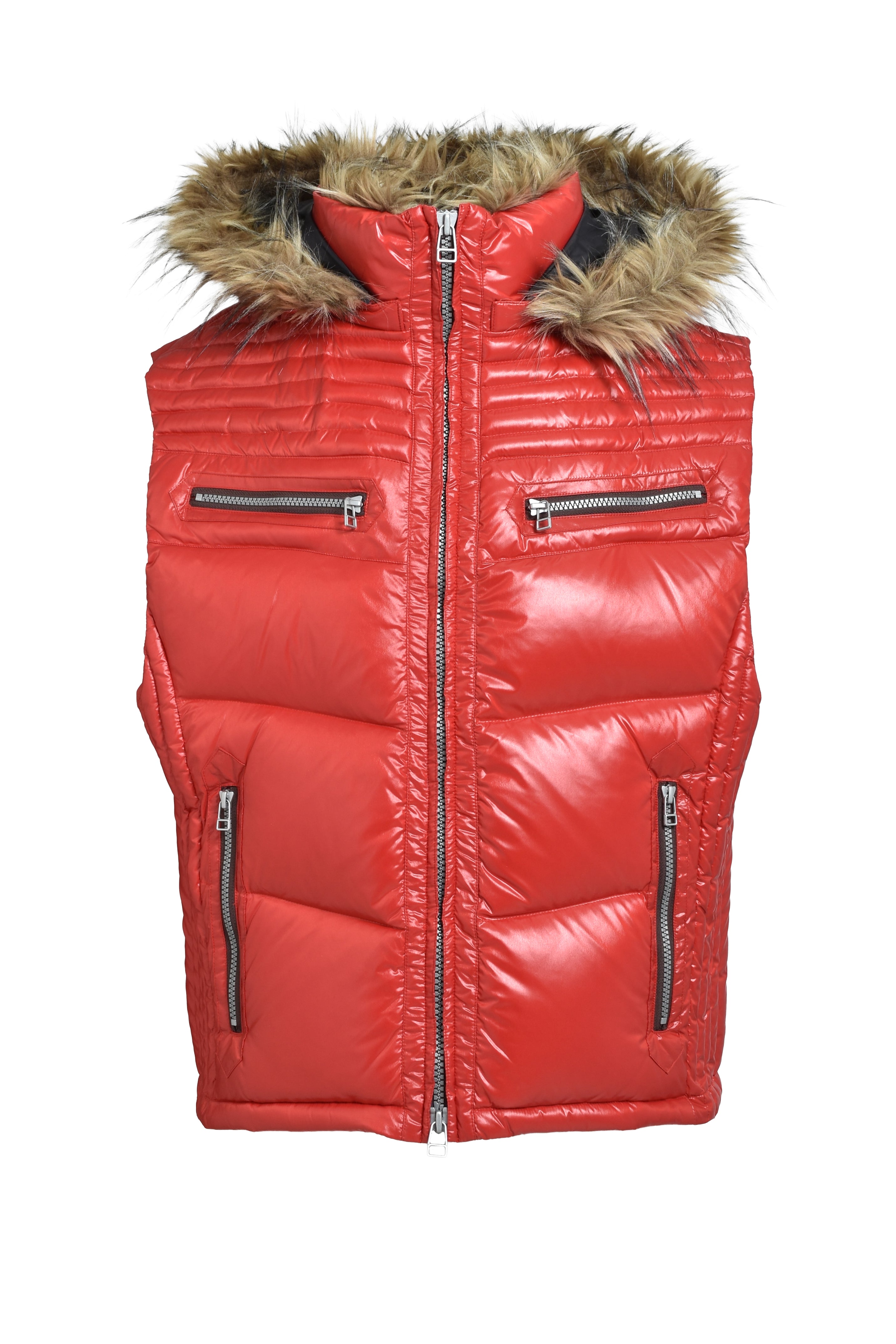 FUR SHINY DOWN VEST / RED