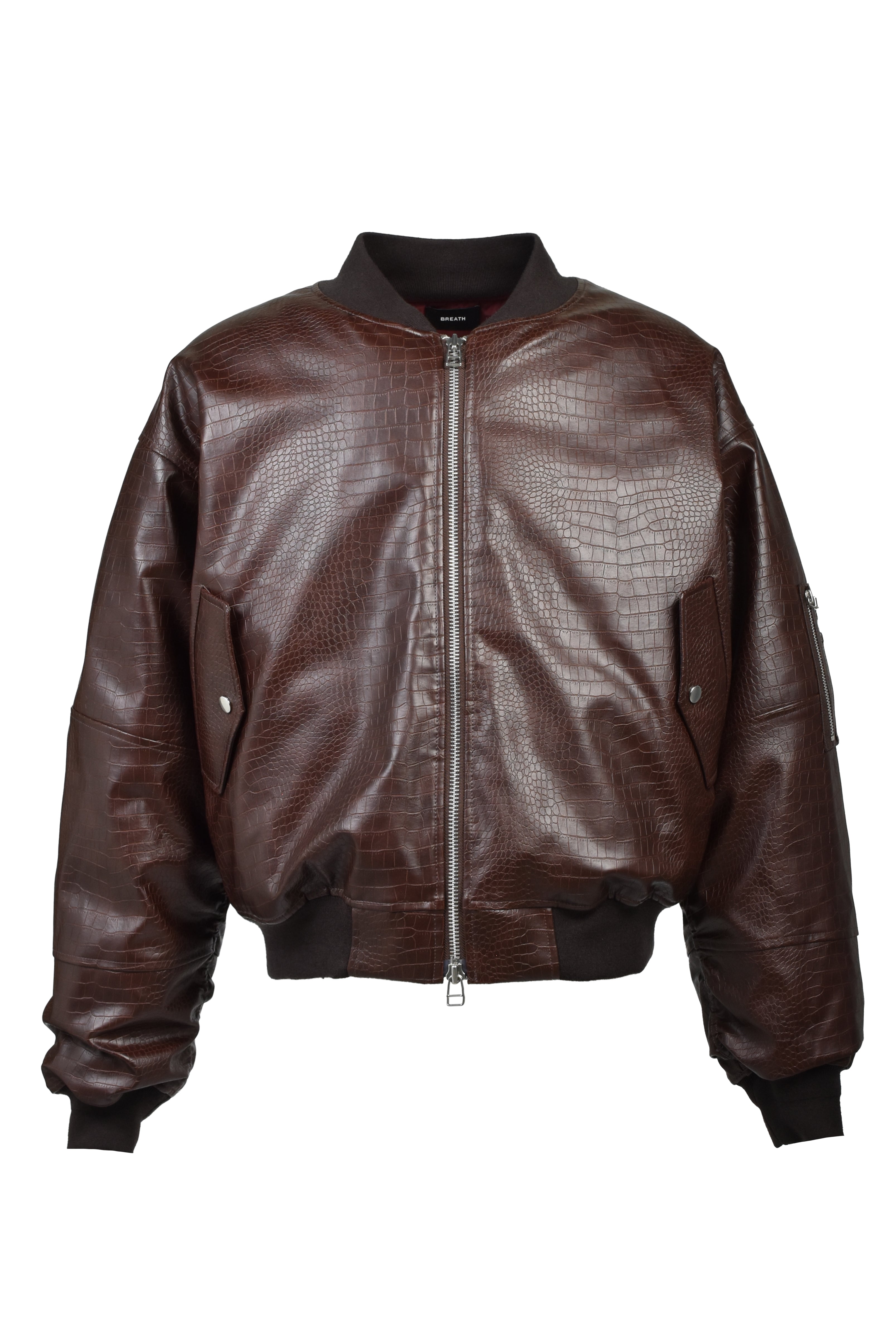 FAUX CROCODILE BOMBER JACKET / BROWN ｜BREATH ブレス - BAD HOP