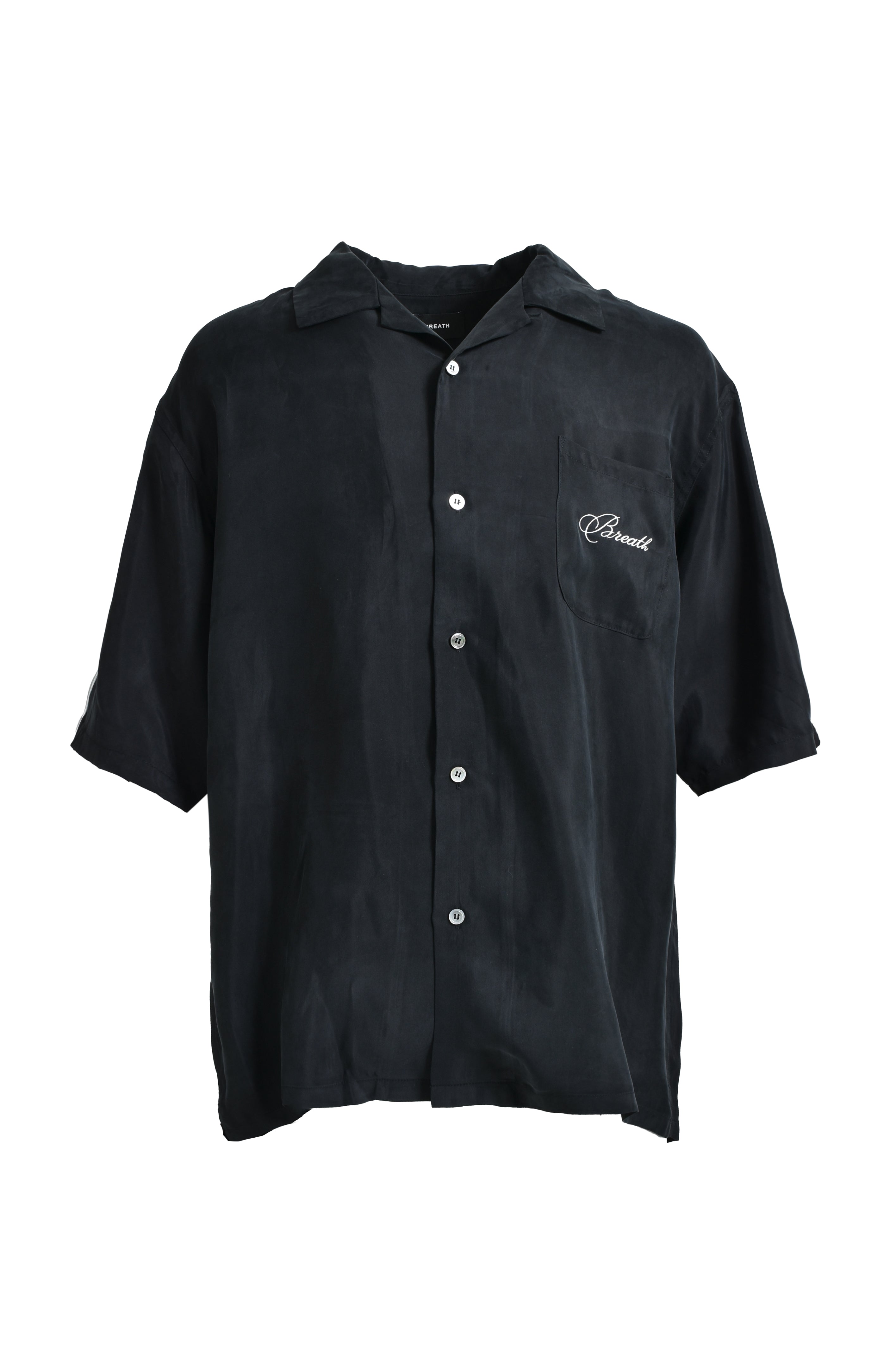 【BREATH】 SCRIPT LOGO SATIN SHIRT SCRIPT LOGO SATIN SHIRT / WINE – BREATH - サイズ 着丈 身幅