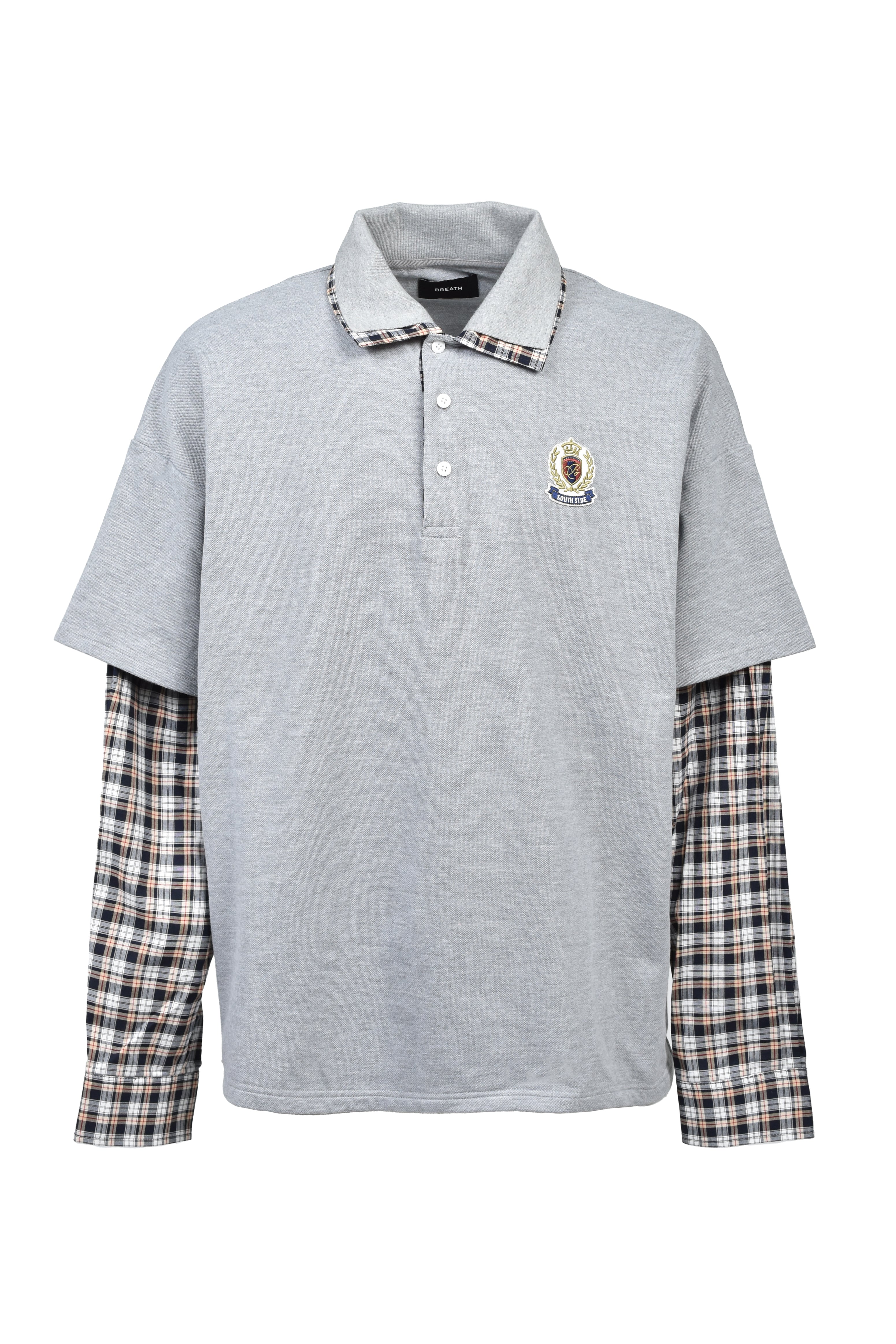 EMBLEM LOGO LAYERED POLO SHIRT / GREY ｜BREATH ブレス - BAD HOP