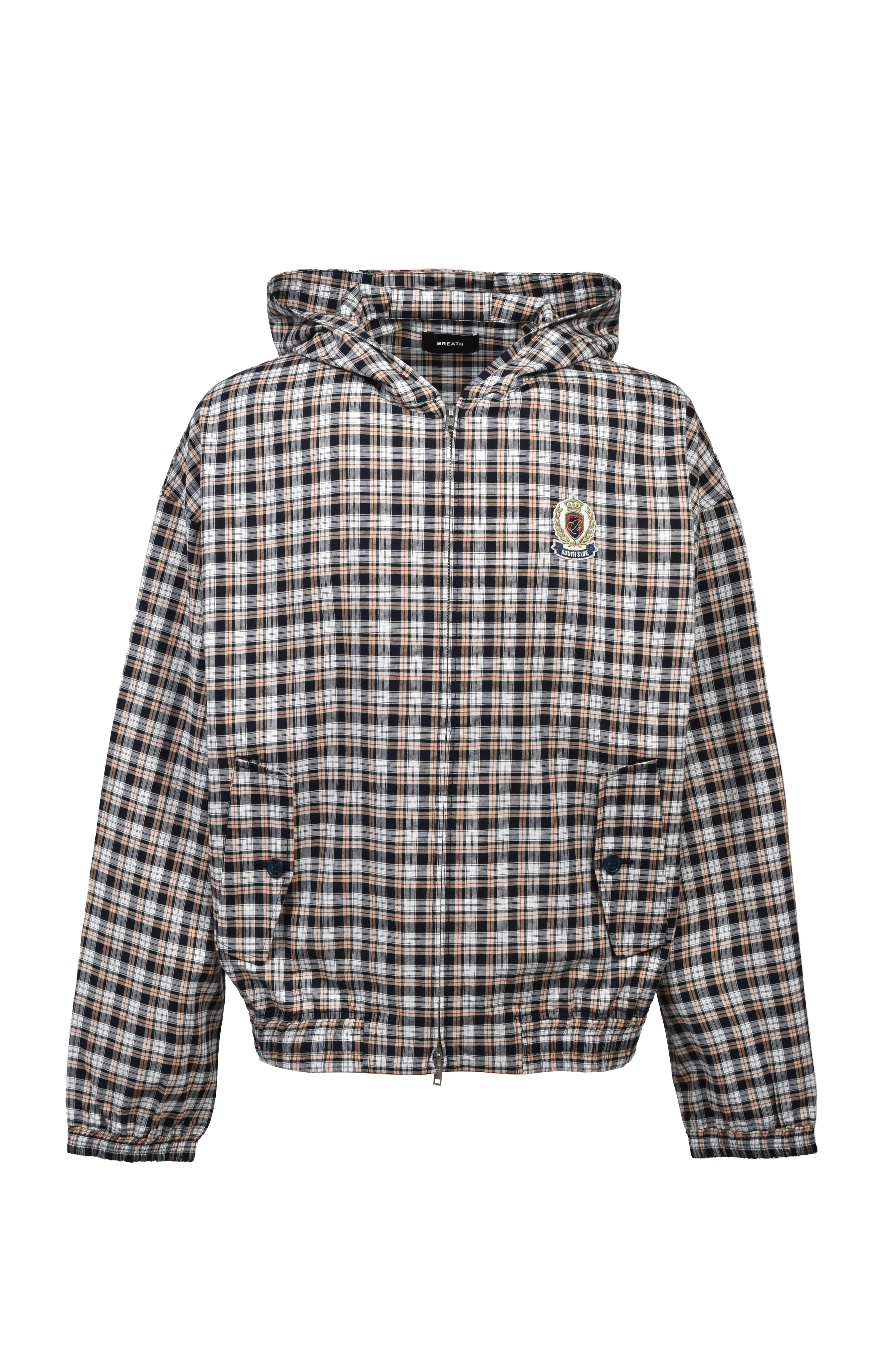 EMBLEM LOGO CHECK ZIP UP HOODIE / WHITE ｜BREATH ブレス - BAD HOP