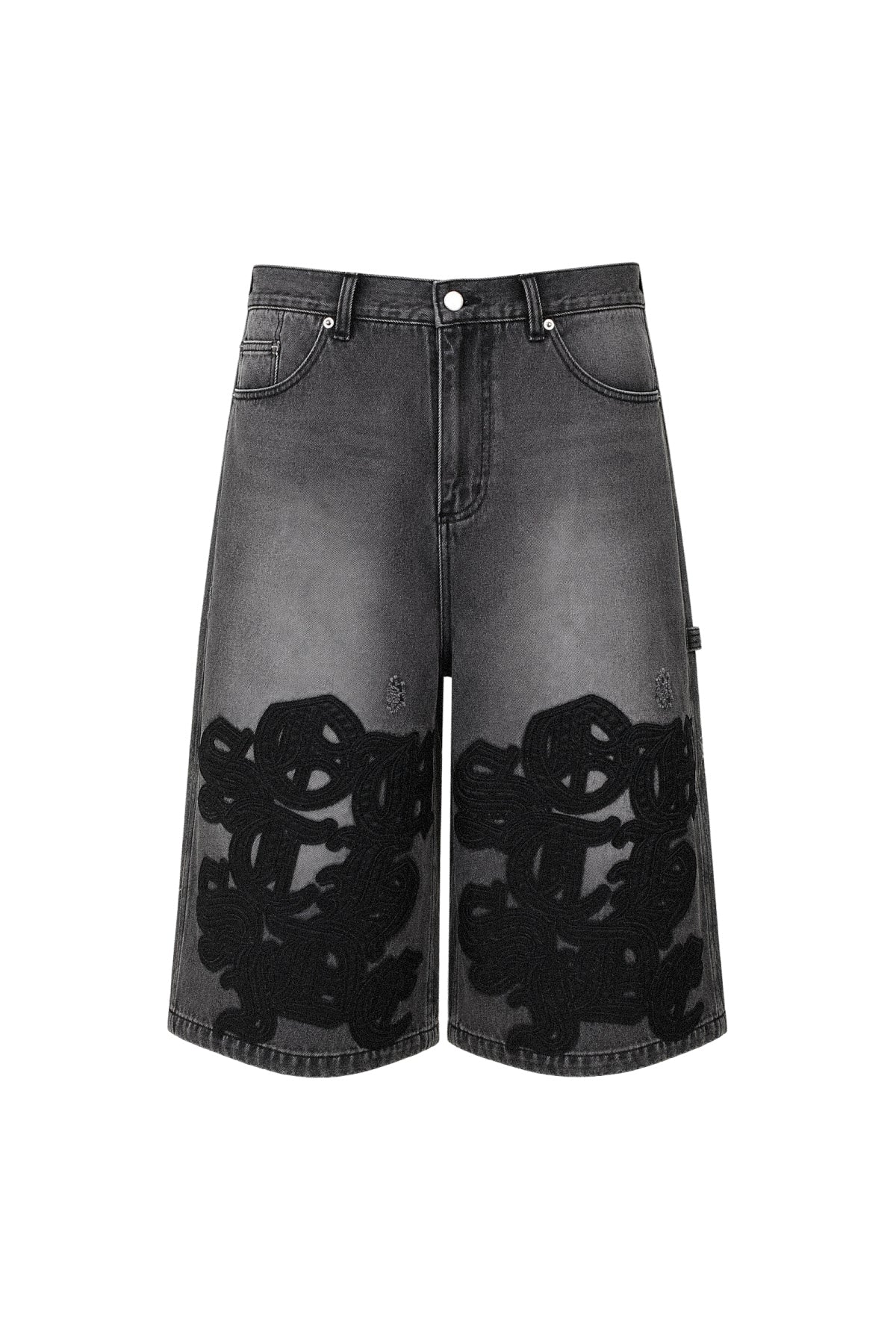 FAUX LEATHER PATCH DENIM SHORTS / BLACK – BREATH - BAD HOP