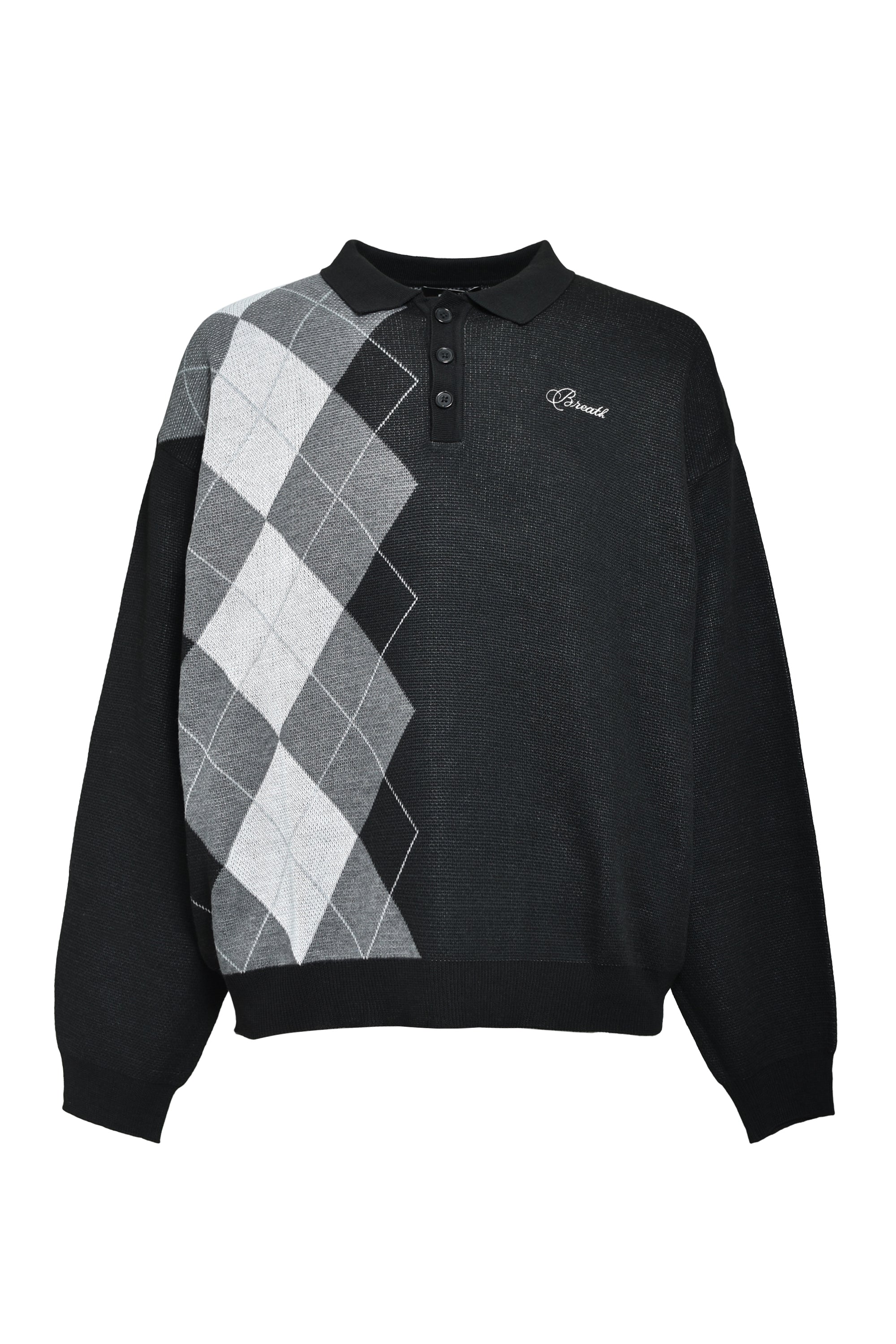 ARGYLE KNIT POLO / BLACK – BREATH - サイズ 着丈 身幅 肩幅 袖丈 M