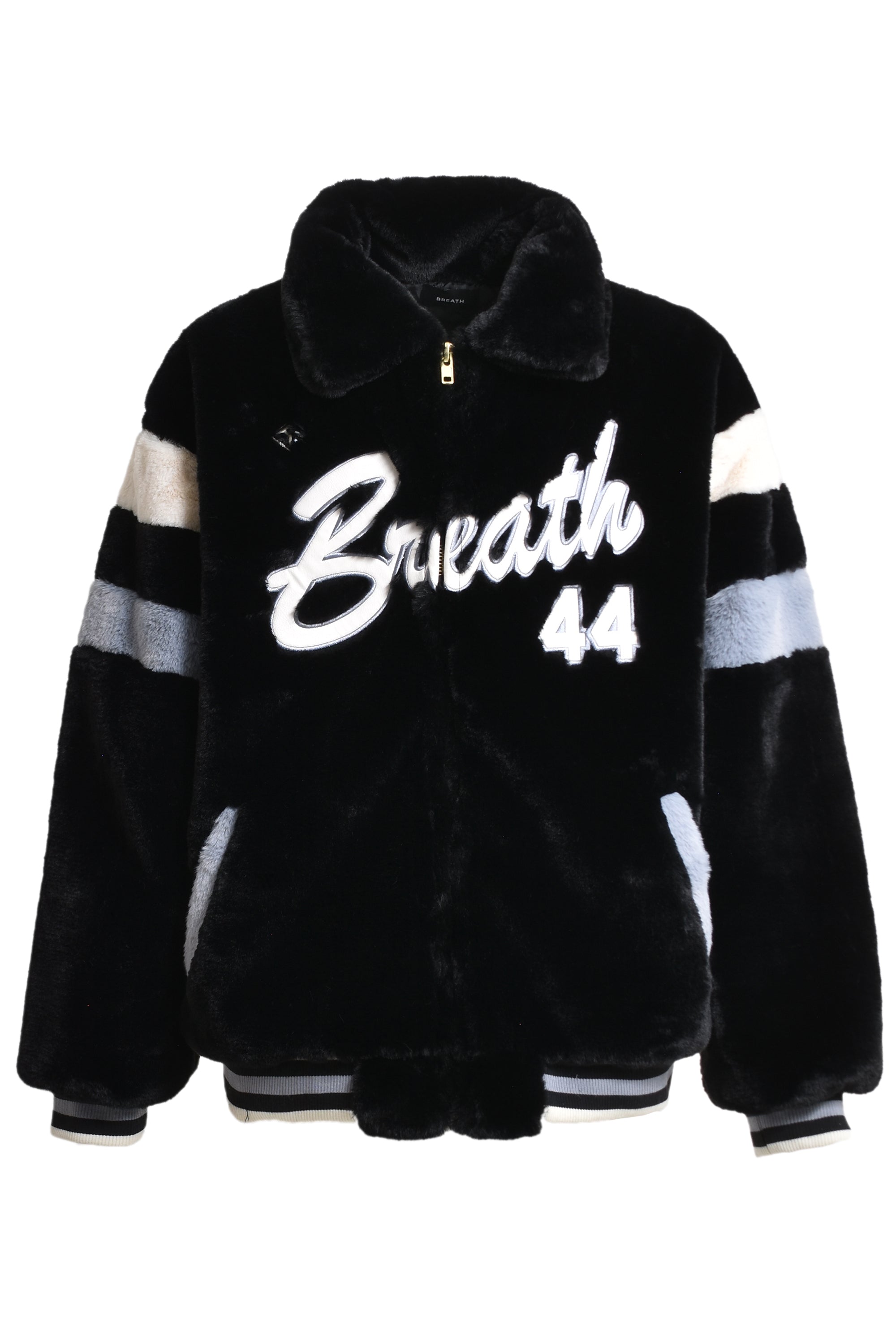 FAUX FUR STADIUM JACKET / BLACK