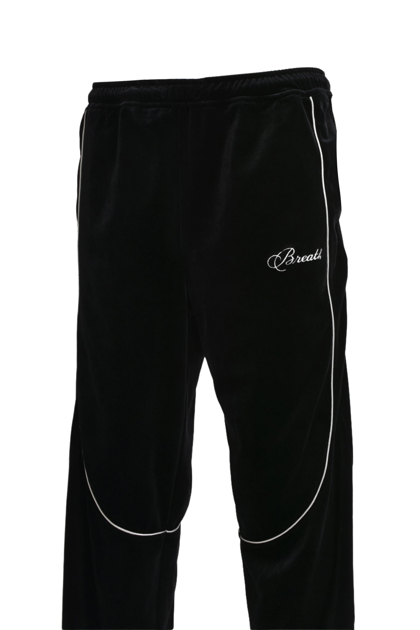 SCRIPT LOGO PIPING VELOR TRACK PANTS / BLACK