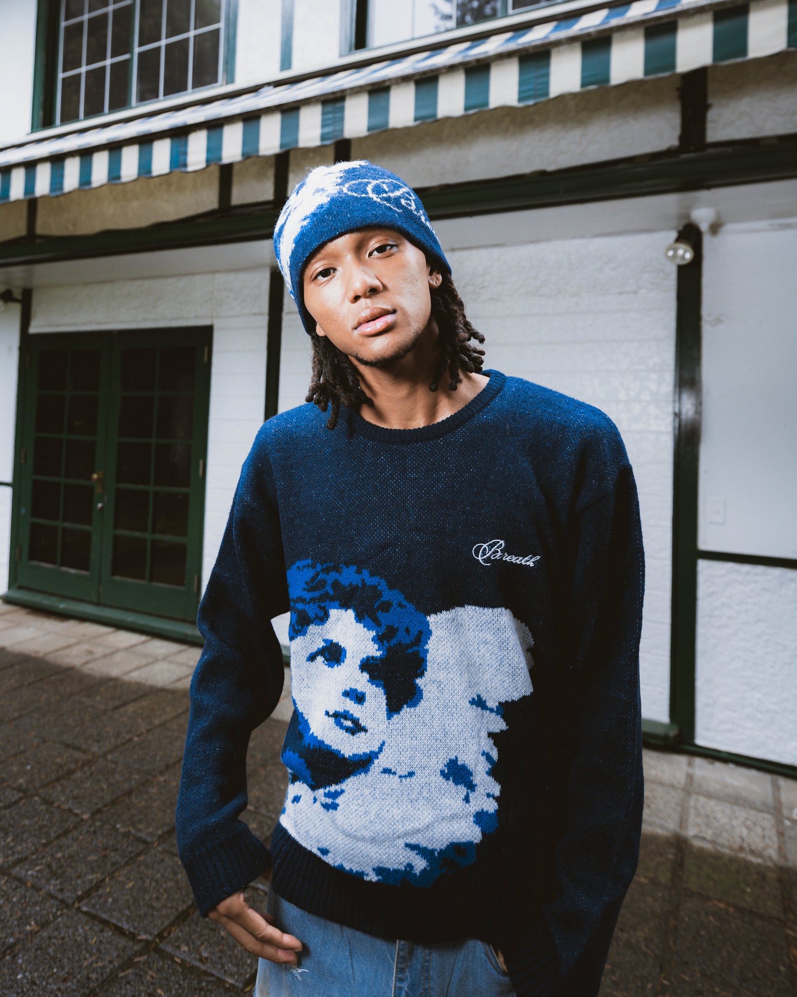 ANGEL SCRIPT LOGO MOHAIR BEANIE / NAVY