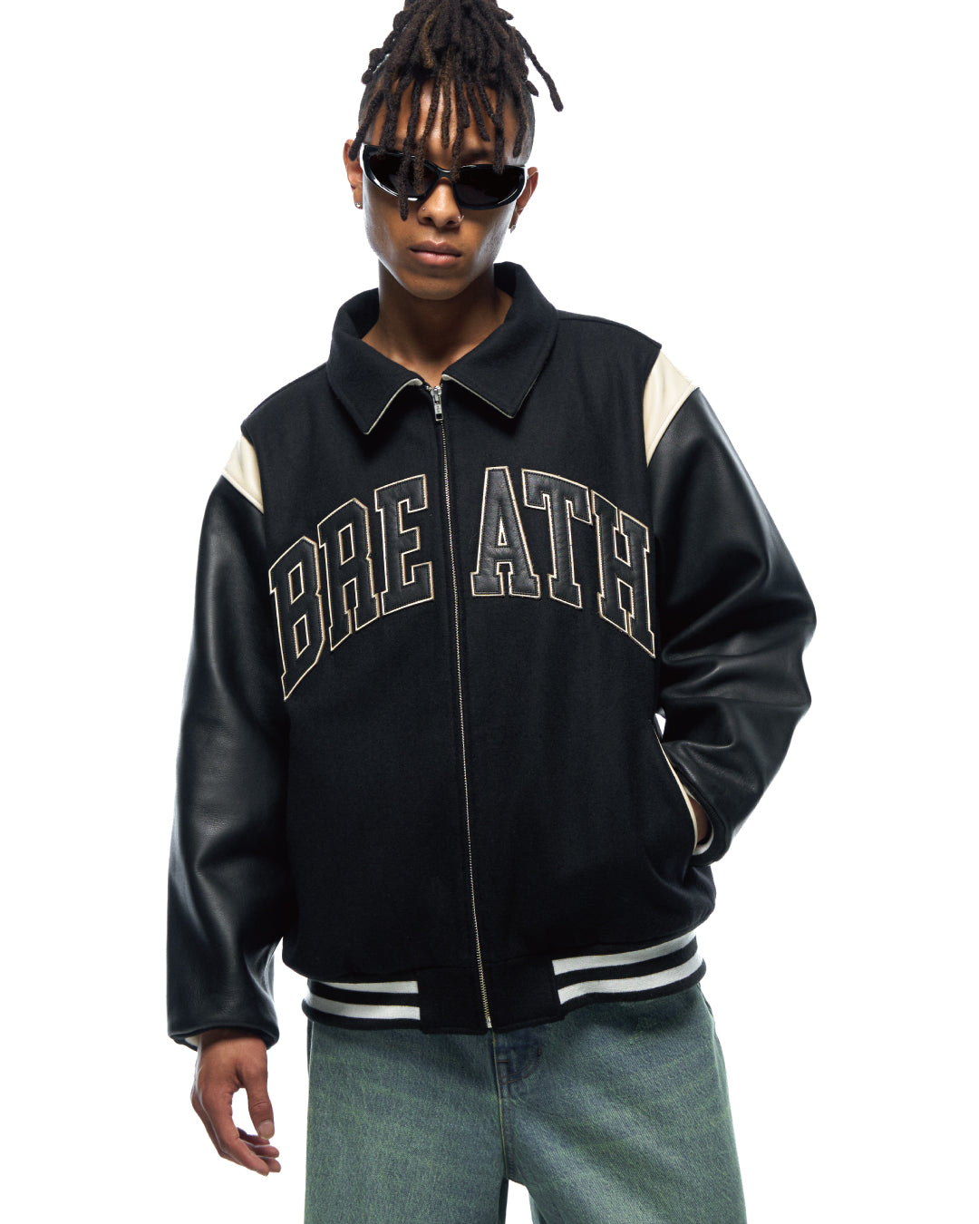 ARCH LOGO VERSITY JACKET / BLACK WHITE