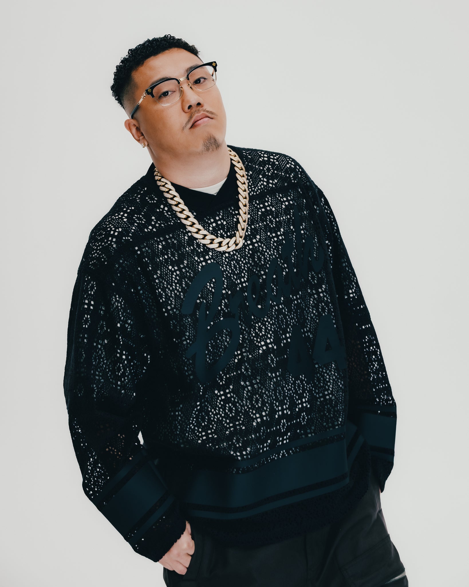 CROCHET LS GAME SHIRT / BLACK