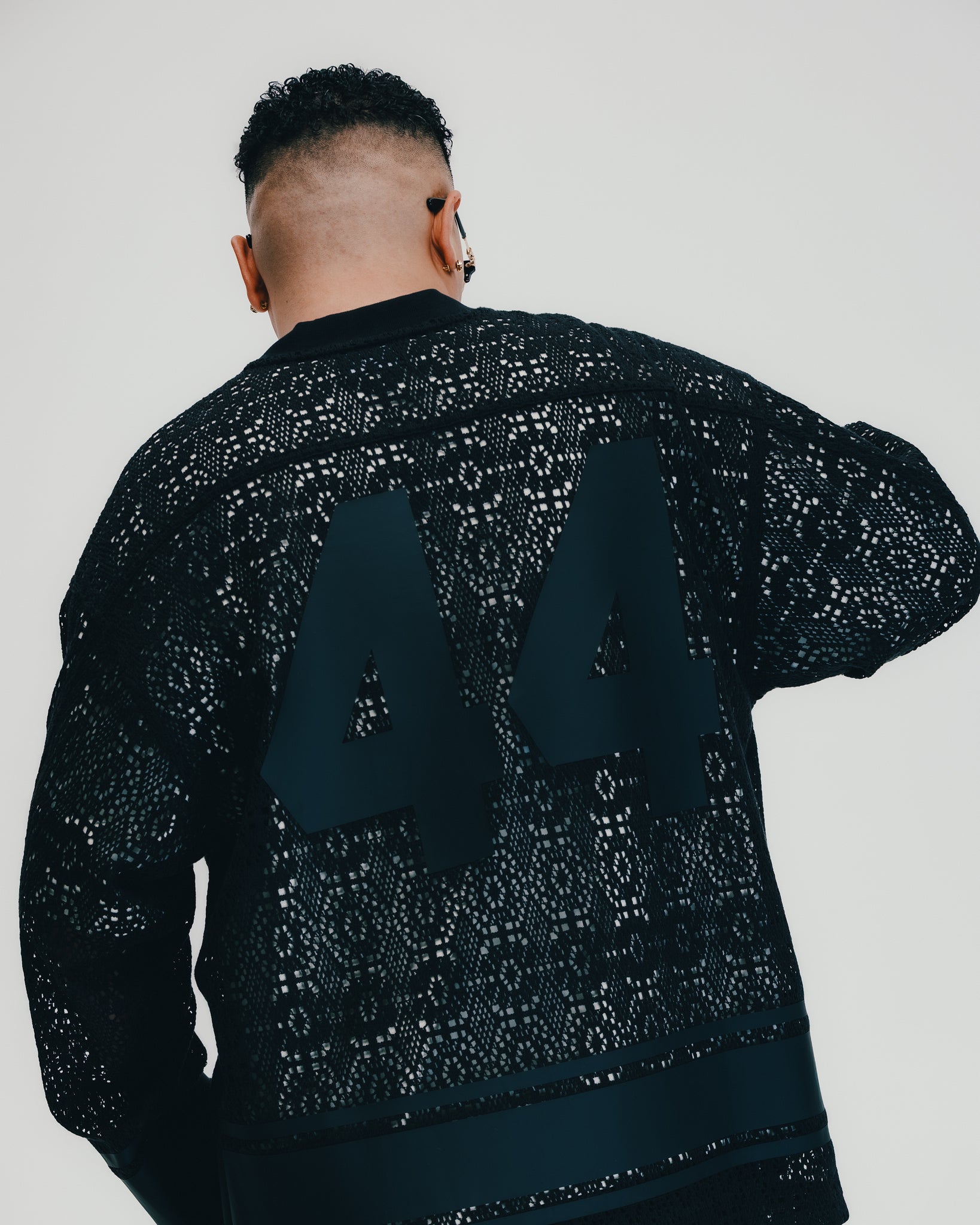 CROCHET LS GAME SHIRT / BLACK