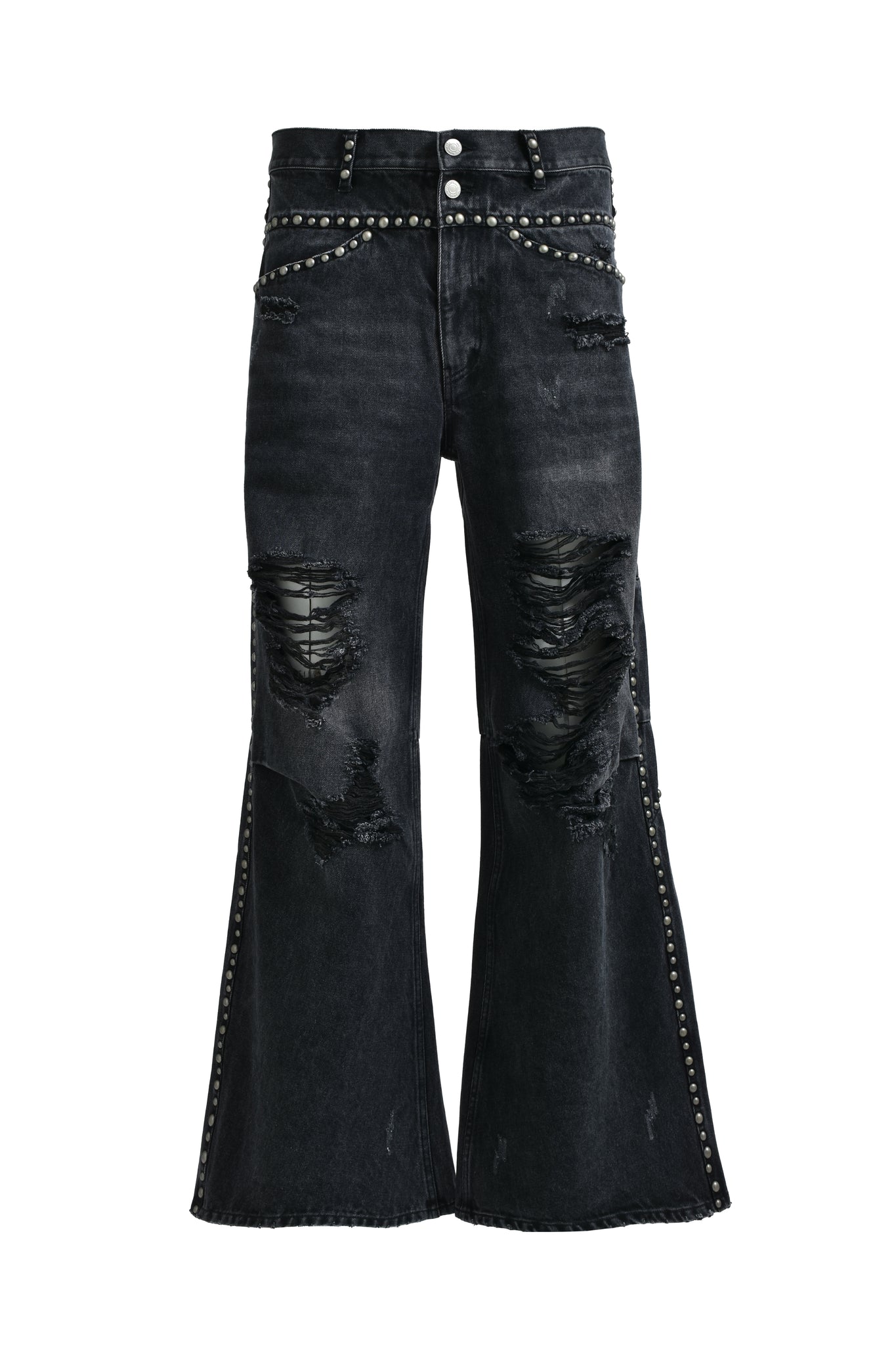 SUICIDE STUDS WIDE DENIM PANTS / BLACK