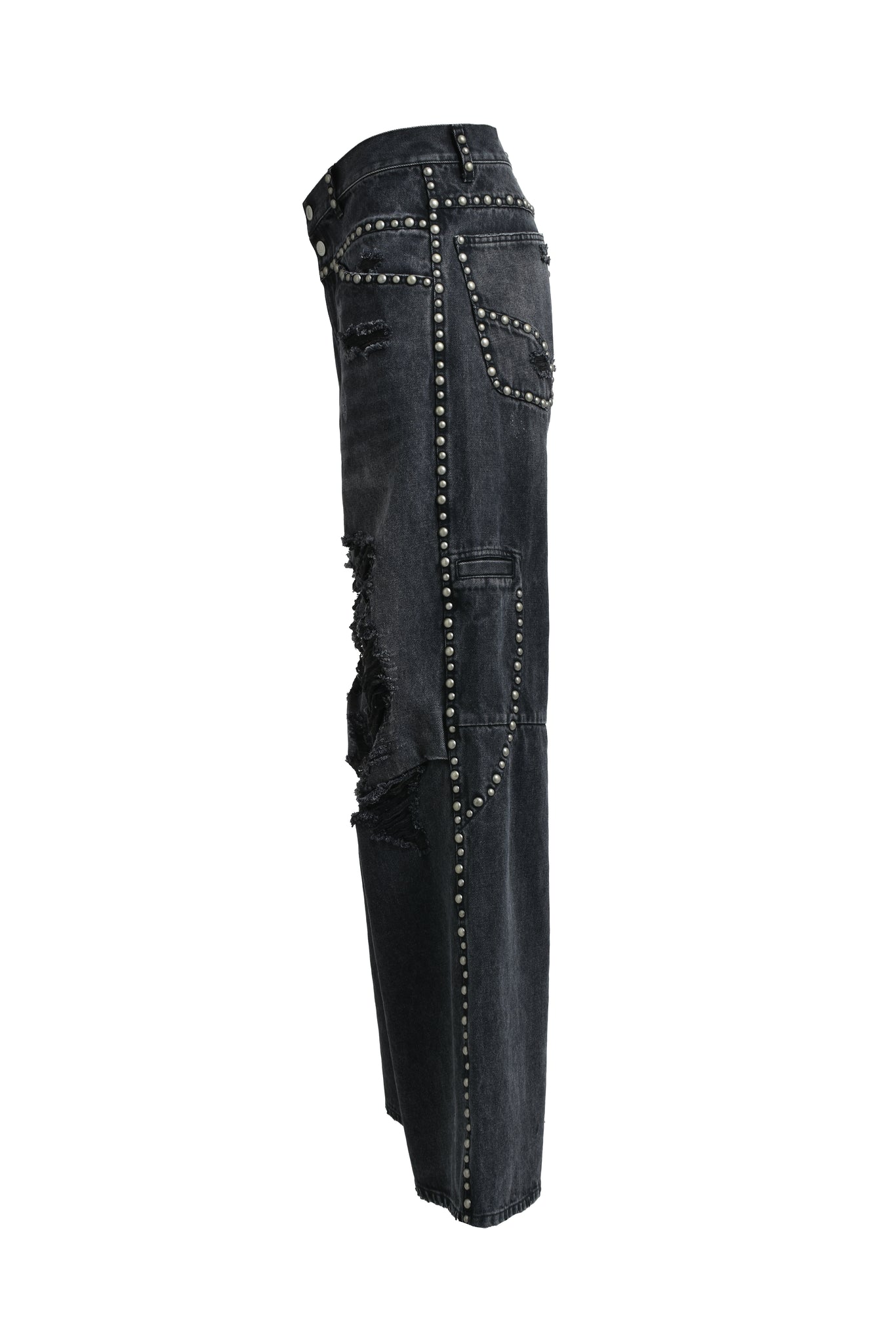 SUICIDE STUDS WIDE DENIM PANTS / BLACK