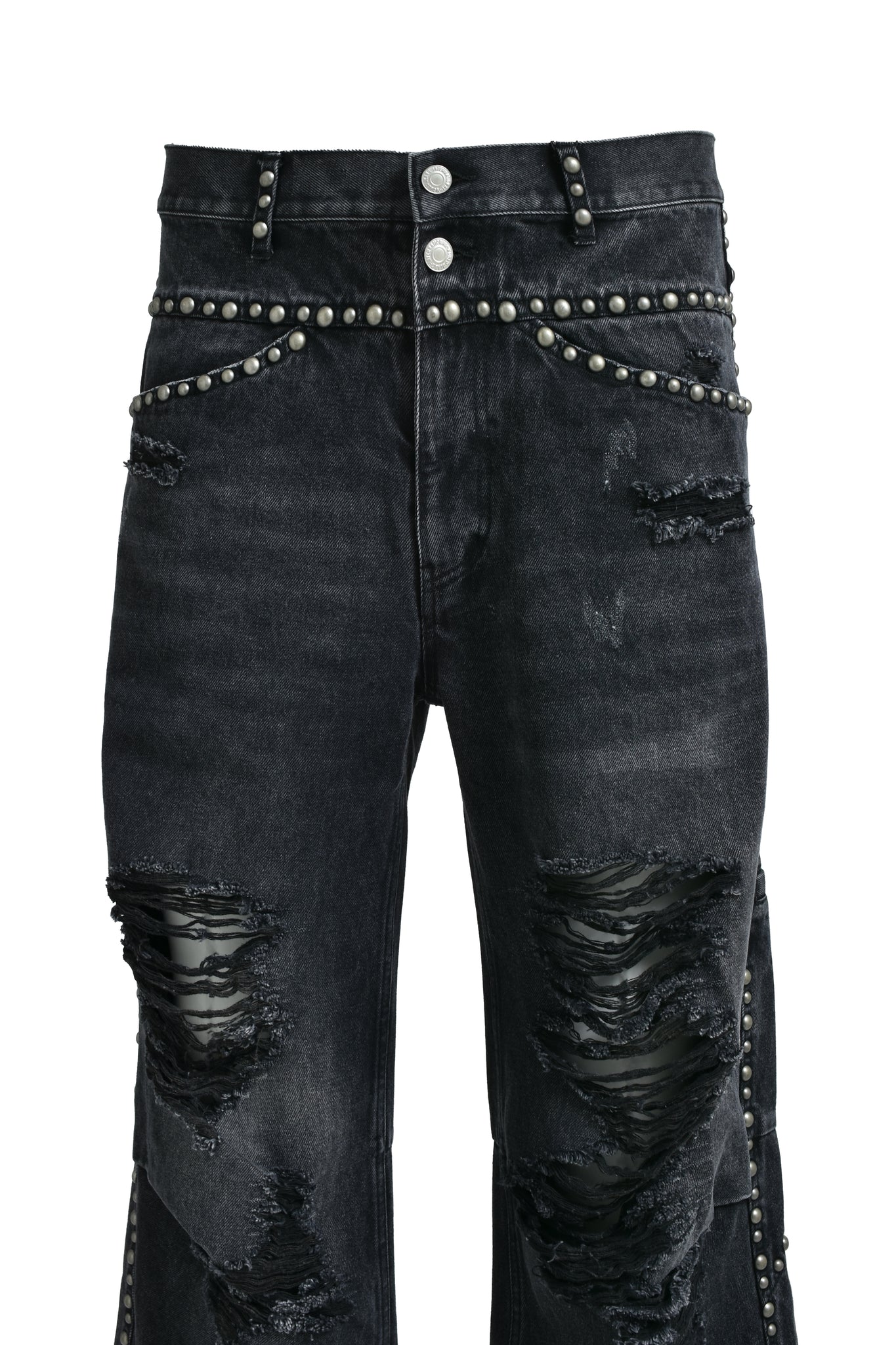 SUICIDE STUDS WIDE DENIM PANTS / BLACK