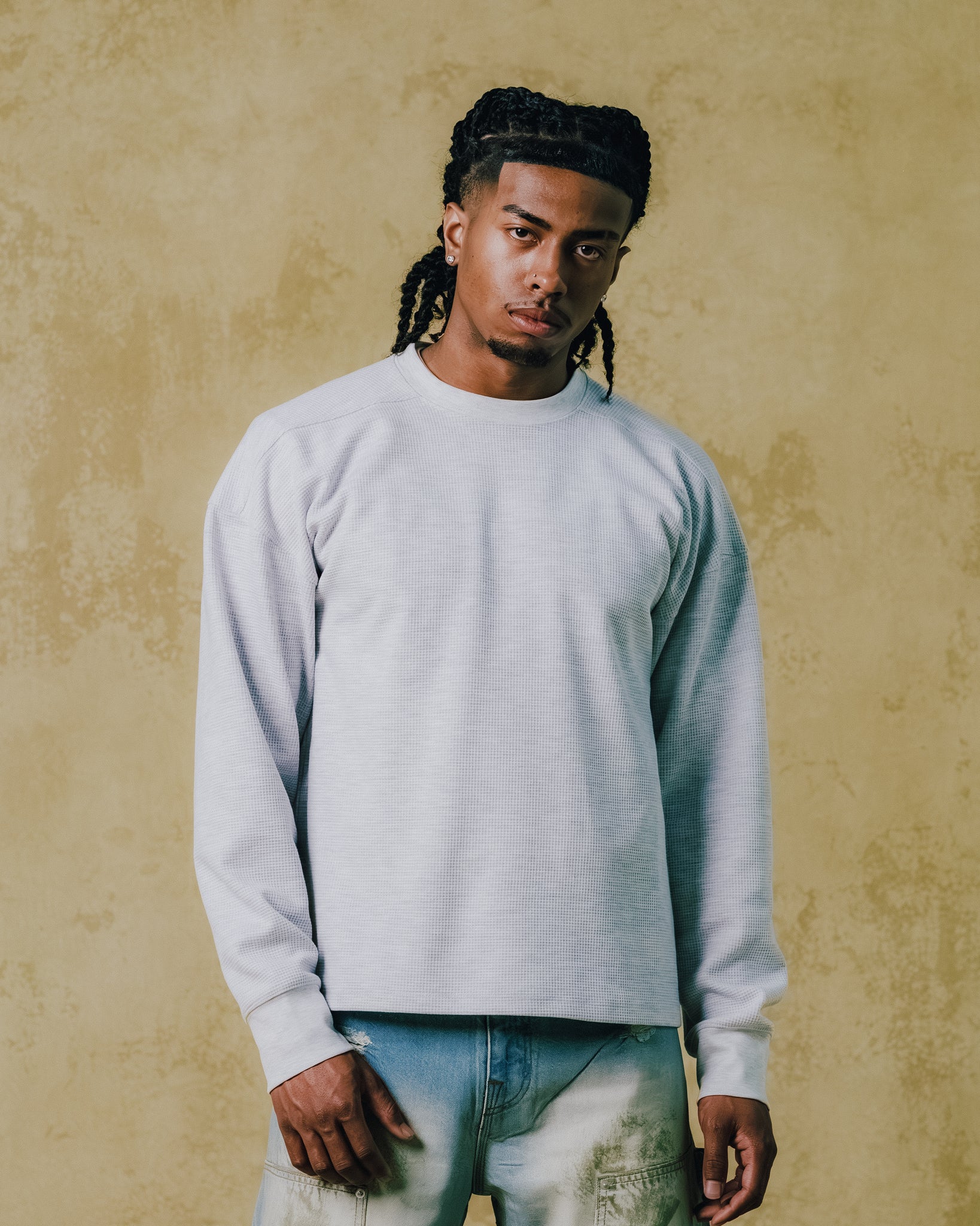 NEW RICH WAFFLE LS TEE TYPE-2 / GREY ｜BREATH ブレス - BAD HOP 