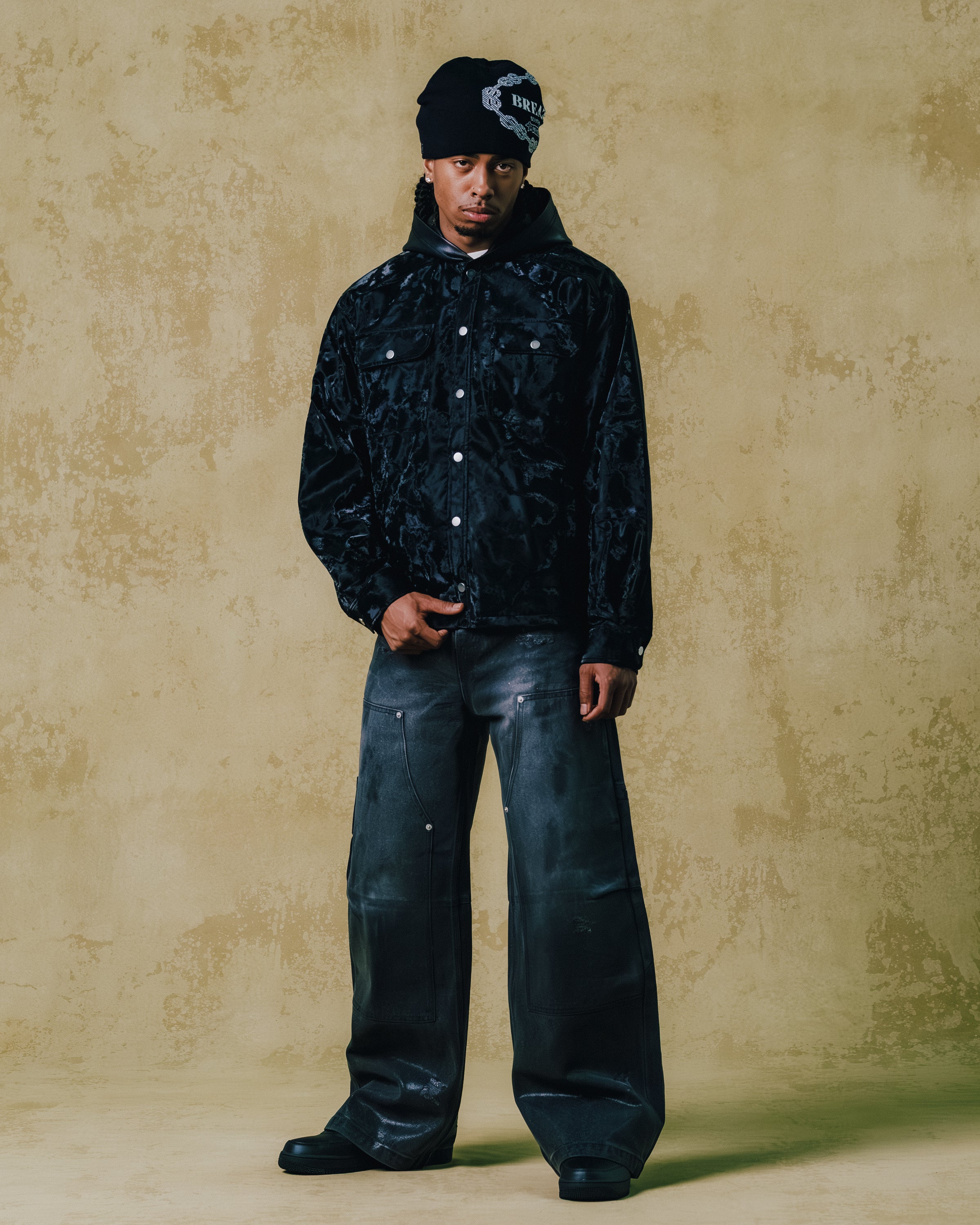 COATING DOUBLE KNEE DENIM PANTS / BLACK ｜BREATH ブレス - BAD HOP