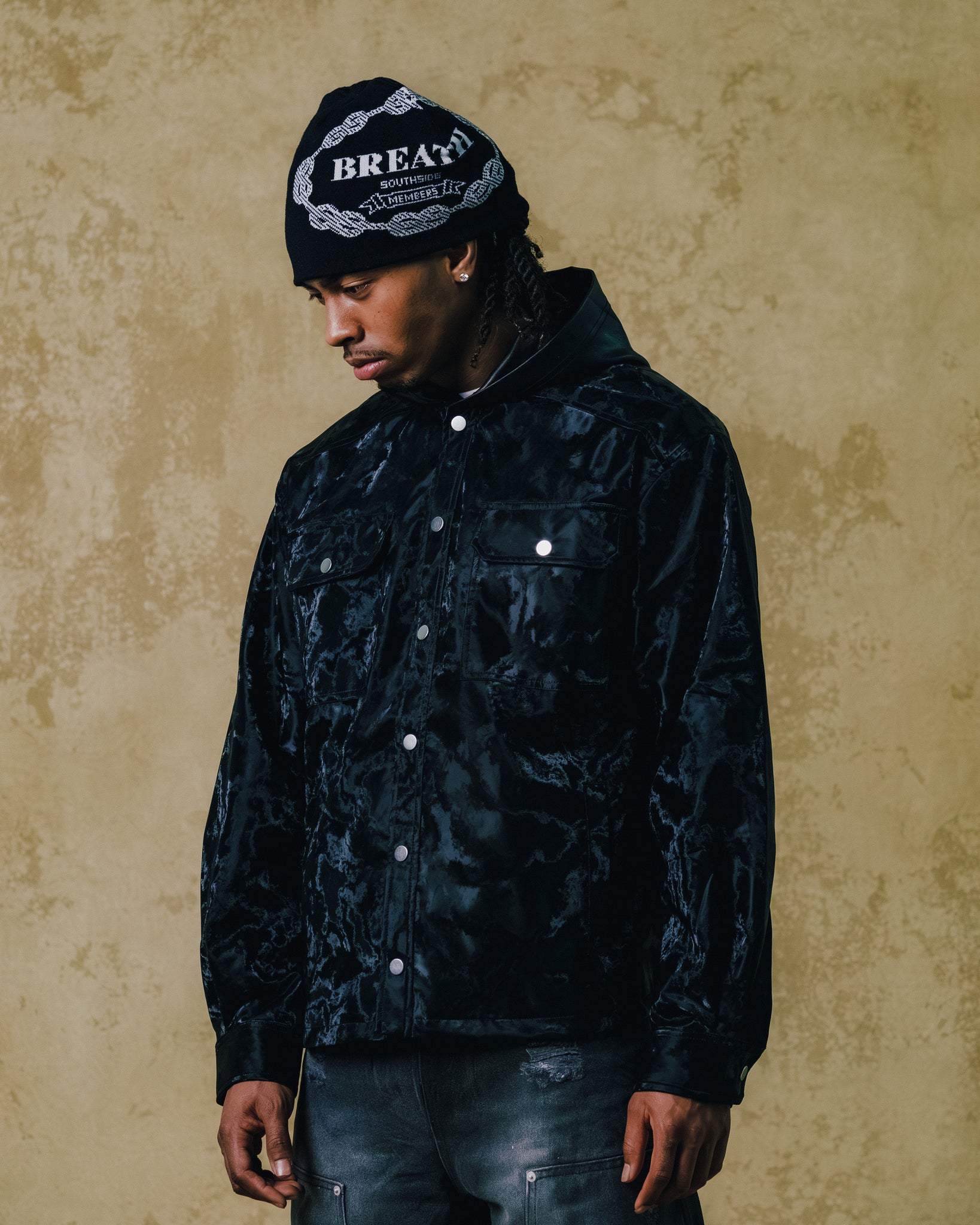 NEW RICH FAUX LEATHER HOODIE SHIRT / BLACK ｜BREATH ブレス - BAD 