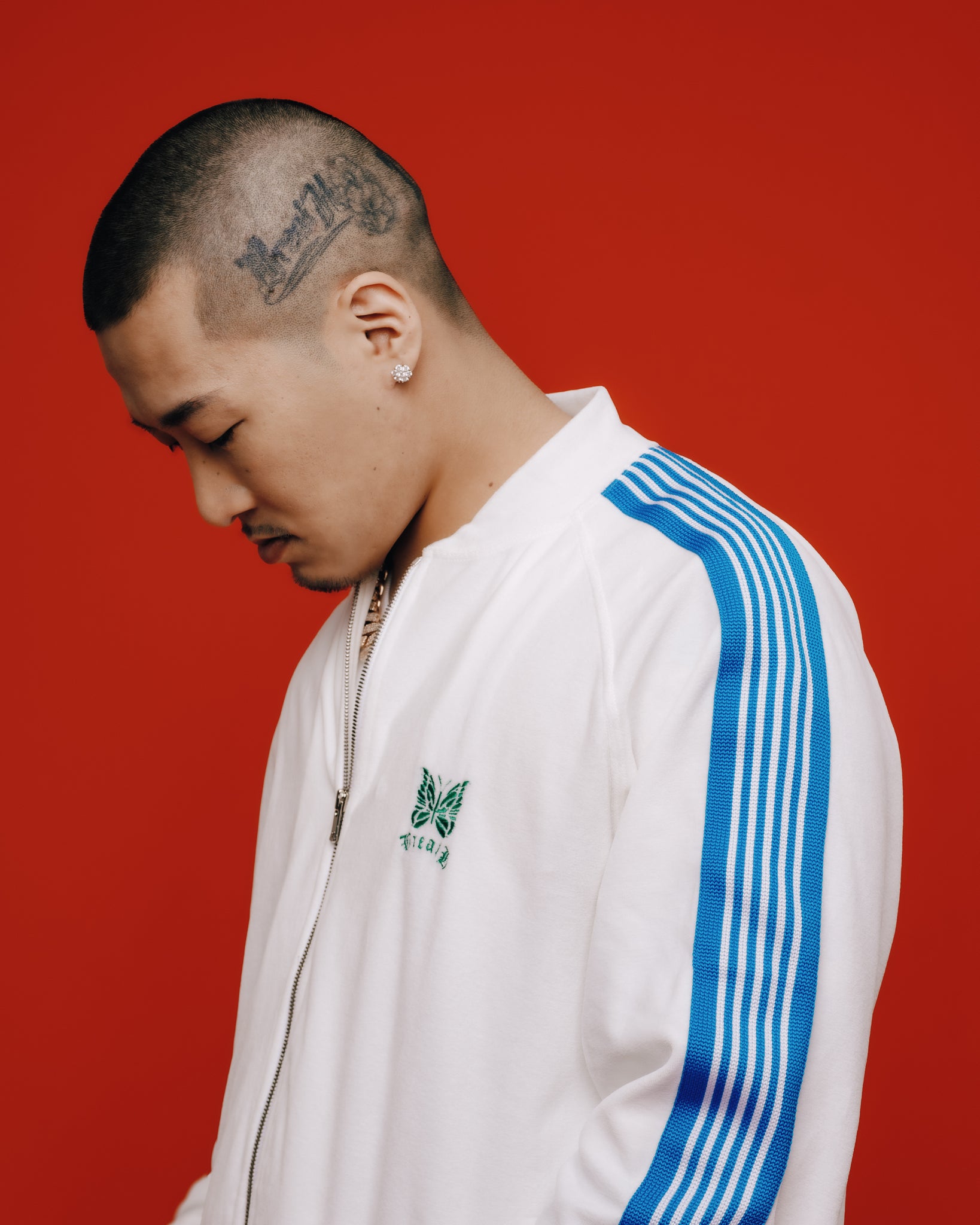 × Needles RIB COLLAR TRACK JACKET - C/PE VELOUR / WHITE