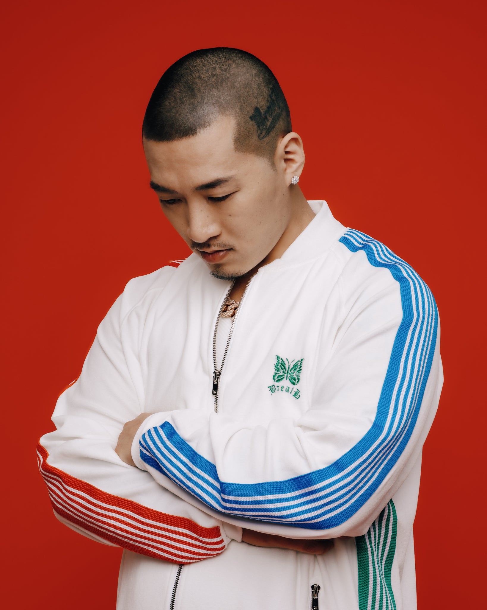 × Needles RIB COLLAR TRACK JACKET - C/PE VELOUR / WHITE