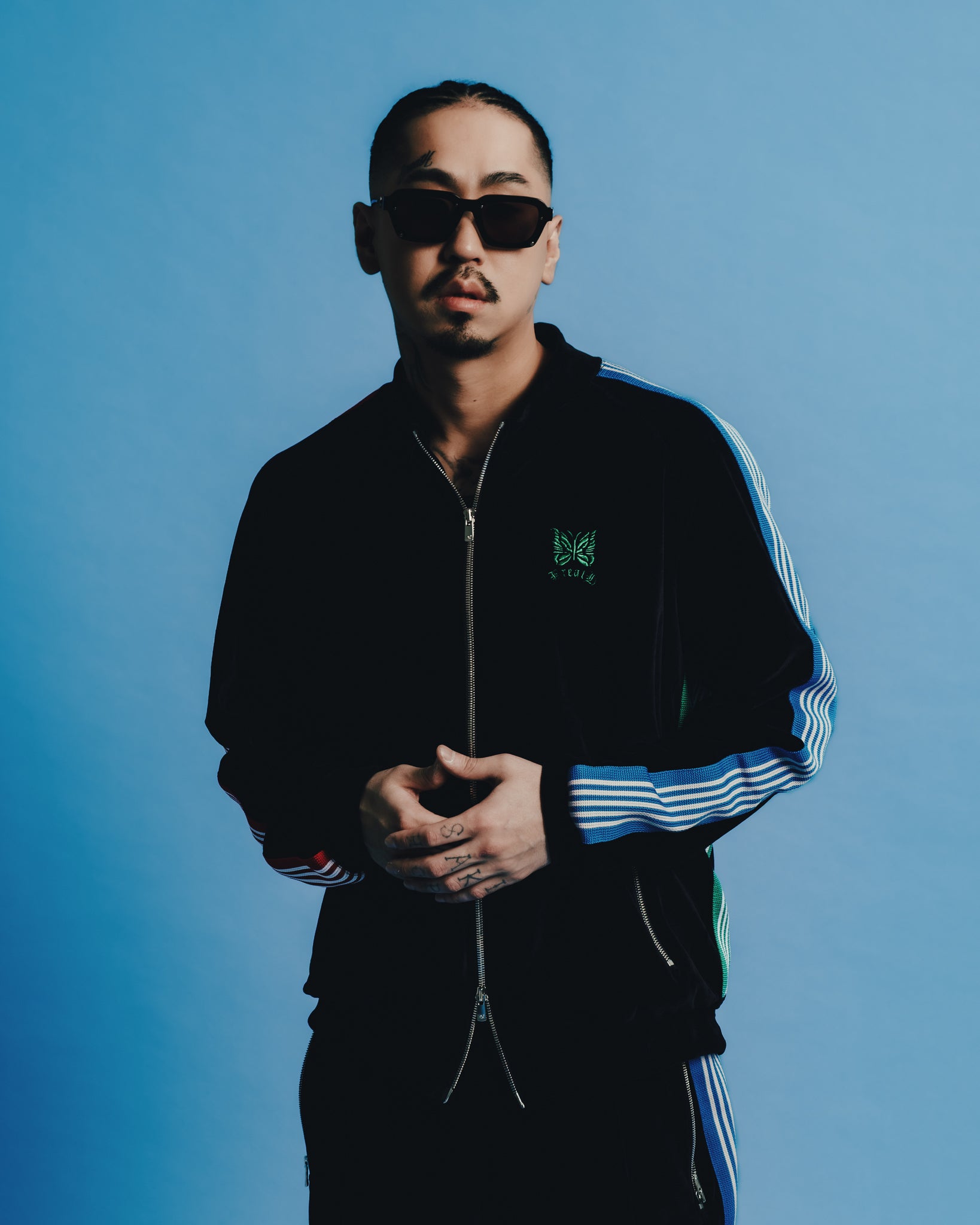 × Needles RIB COLLAR TRACK JACKET - C/PE VELOUR / BLACK