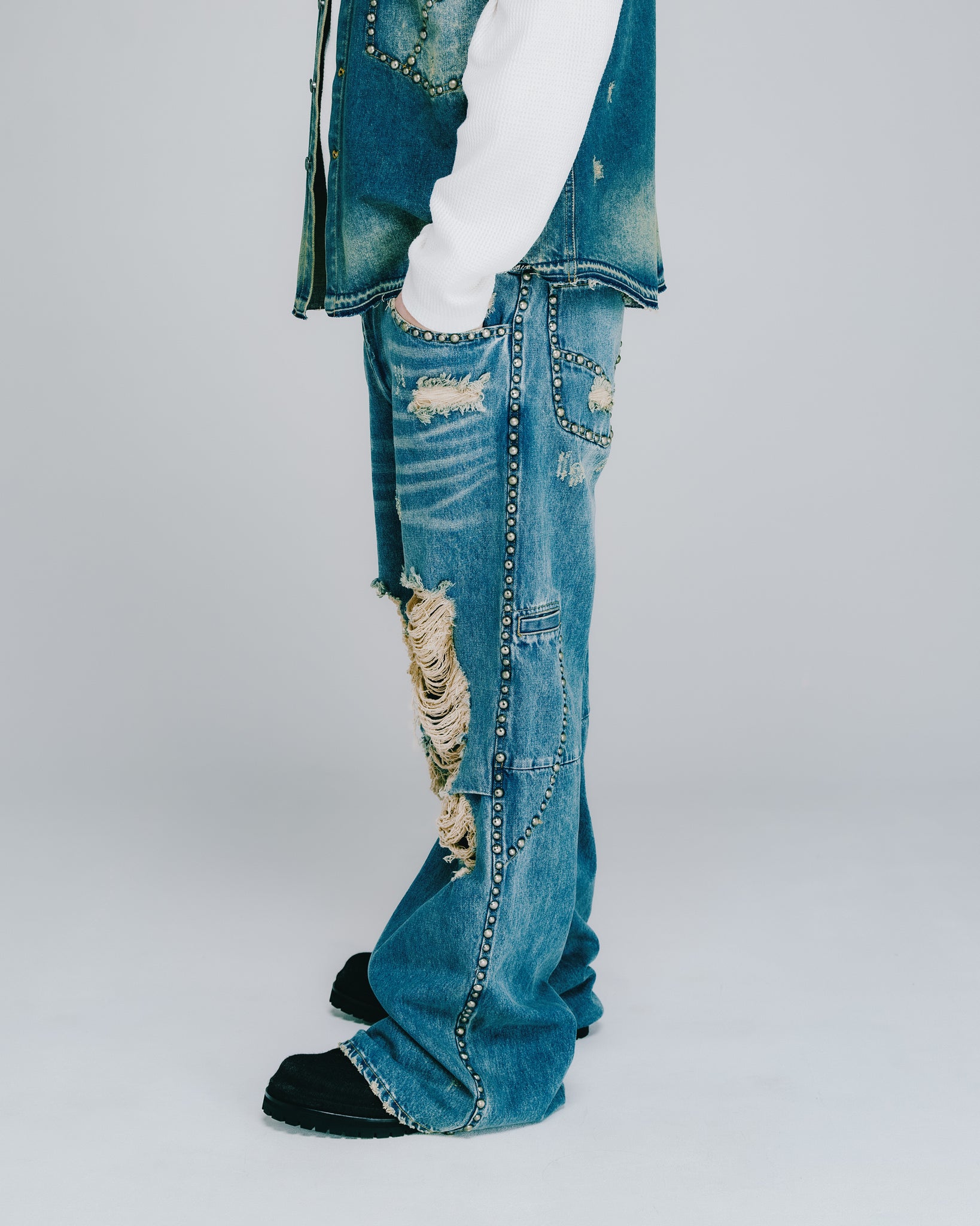 SUICIDE STUDS WIDE DENIM PANTS / INDIGO