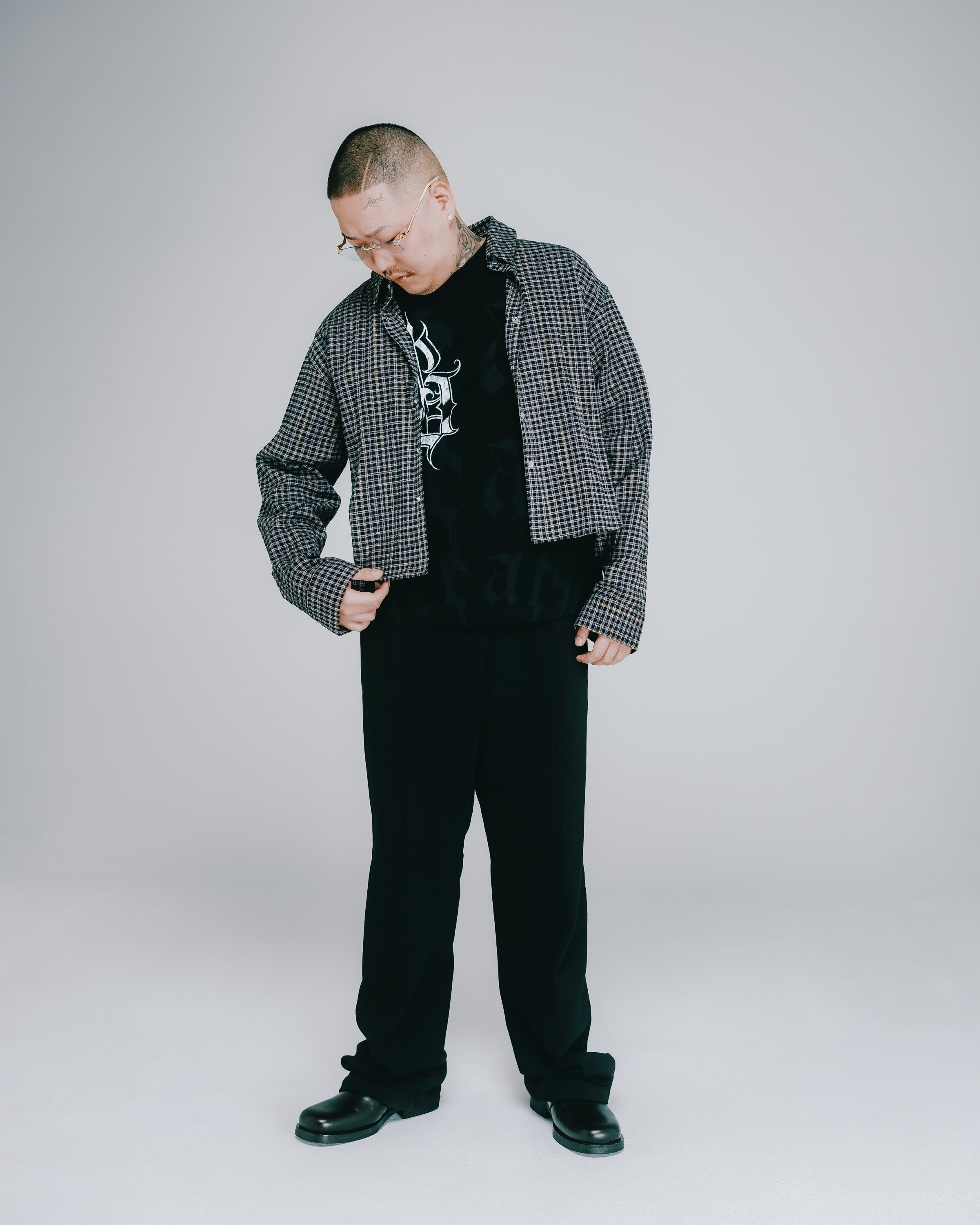 【BREATH】 SHORT CHECK SHIRT SHORT CHECK SHIRT / BLACK × GREY – BREATH - Size Length Pit