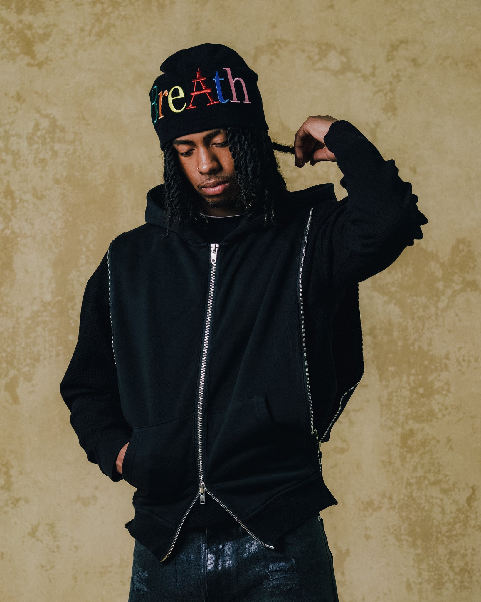 BREACH LAYERED ZIP HOODIE / BLACK ｜BREATH ブレス - BAD HOP