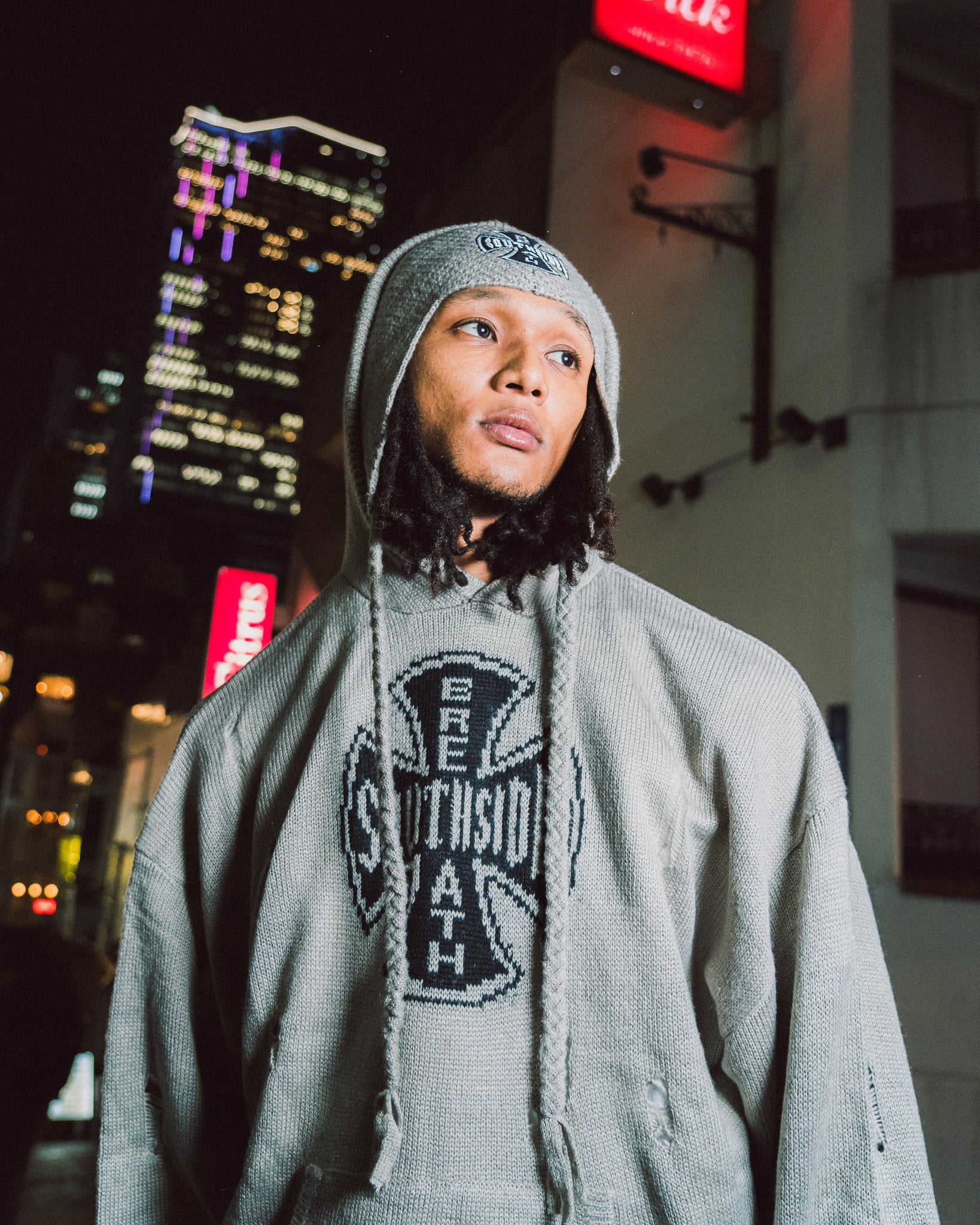 SOUTHSIDE CROSS DAMAGE MOHAIR HOODIE / DUST