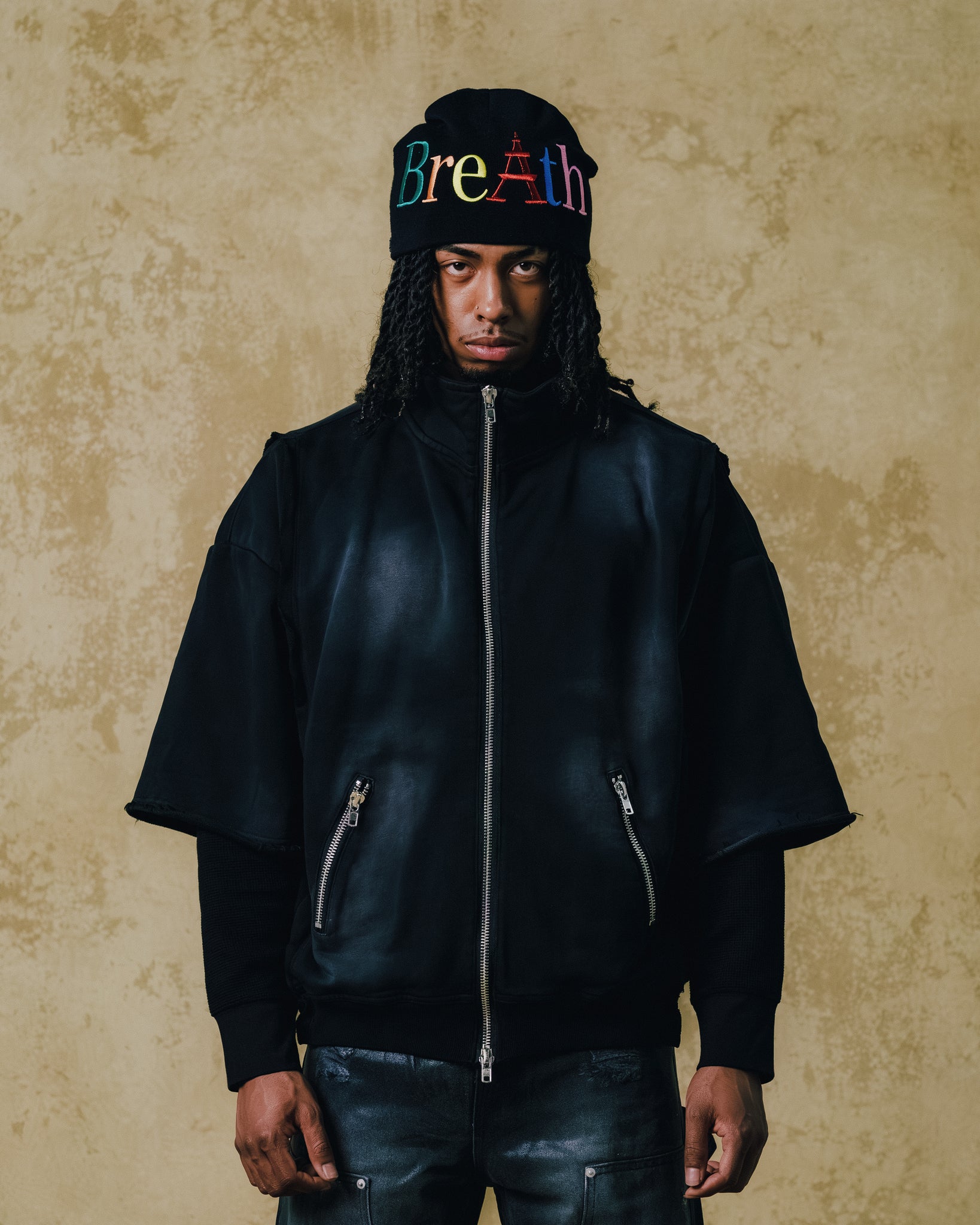 BREACH LAYERED ZIP HOODIE / NAVY ｜BREATH ブレス - BAD HOP