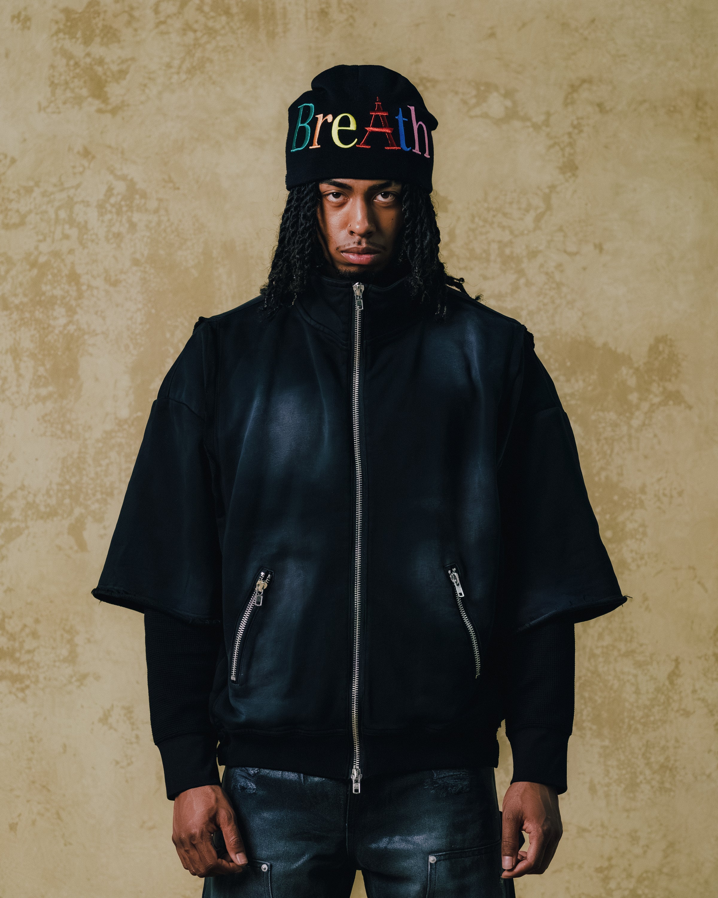 BREACH LAYERED ZIP HOODIE / BLACK ｜BREATH ブレス - BAD HOP
