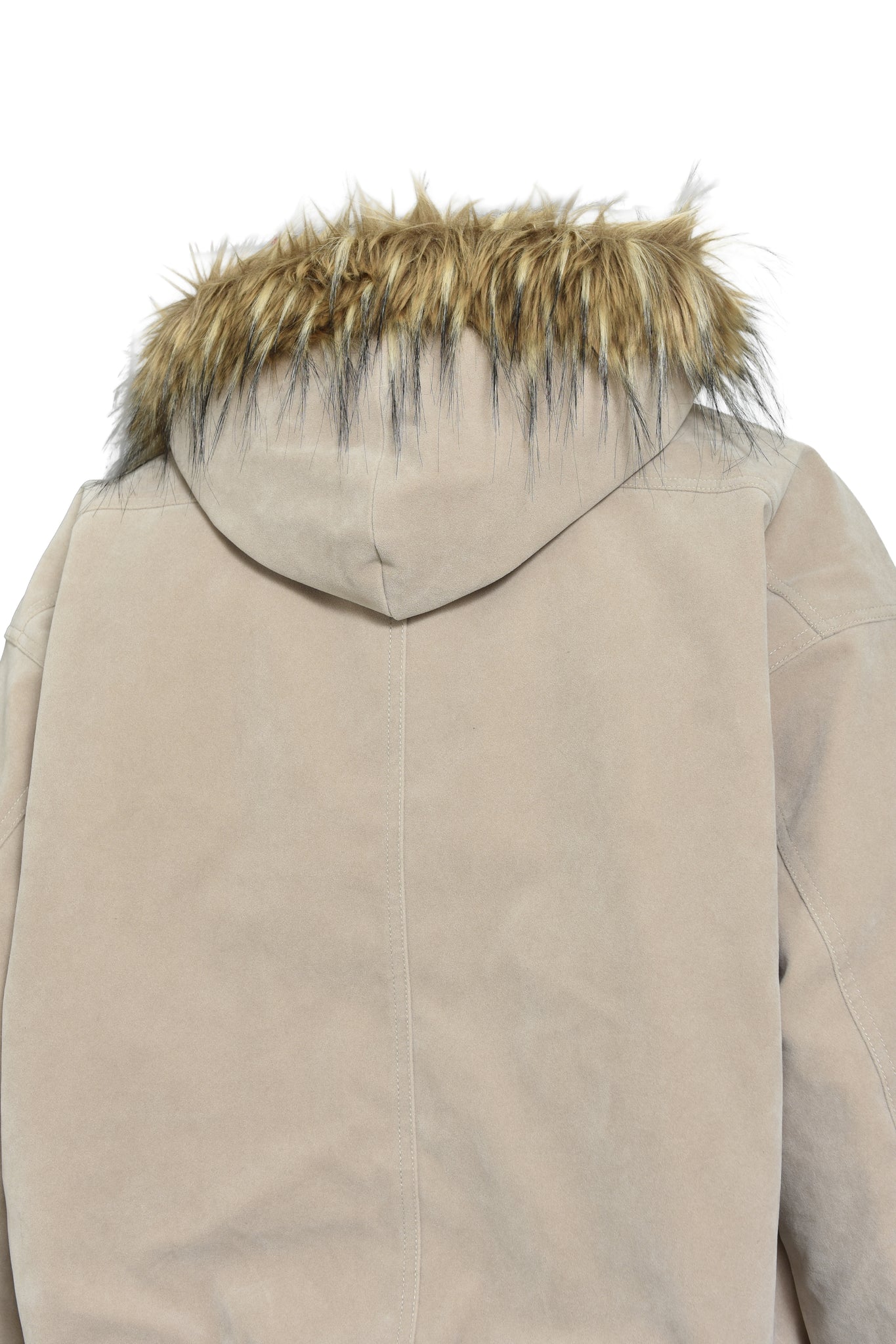 FAUX LEATHER FUR HOODED JACKET / BEIGE