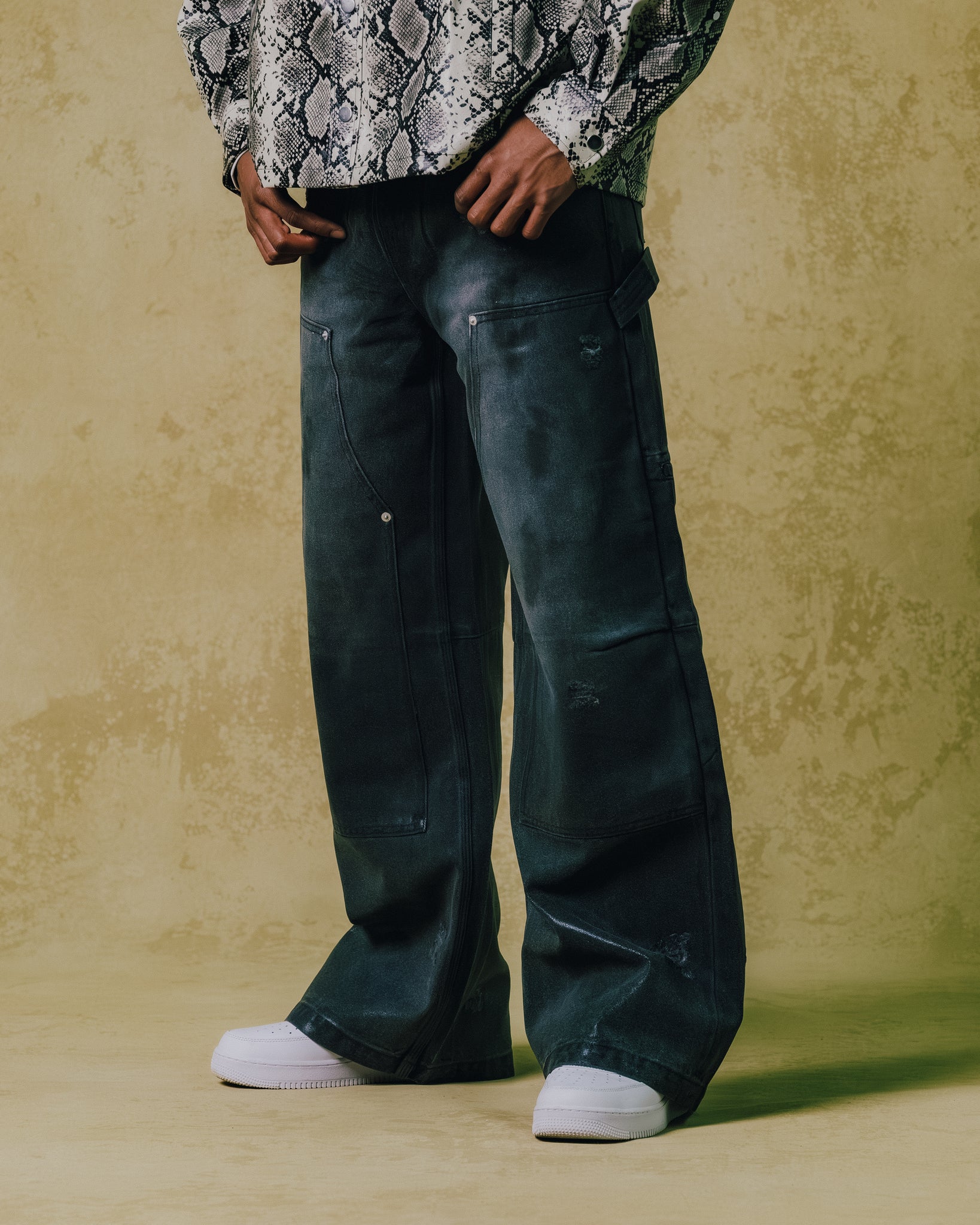 COATING DOUBLE KNEE DENIM PANTS / BLACK ｜BREATH ブレス - BAD HOP