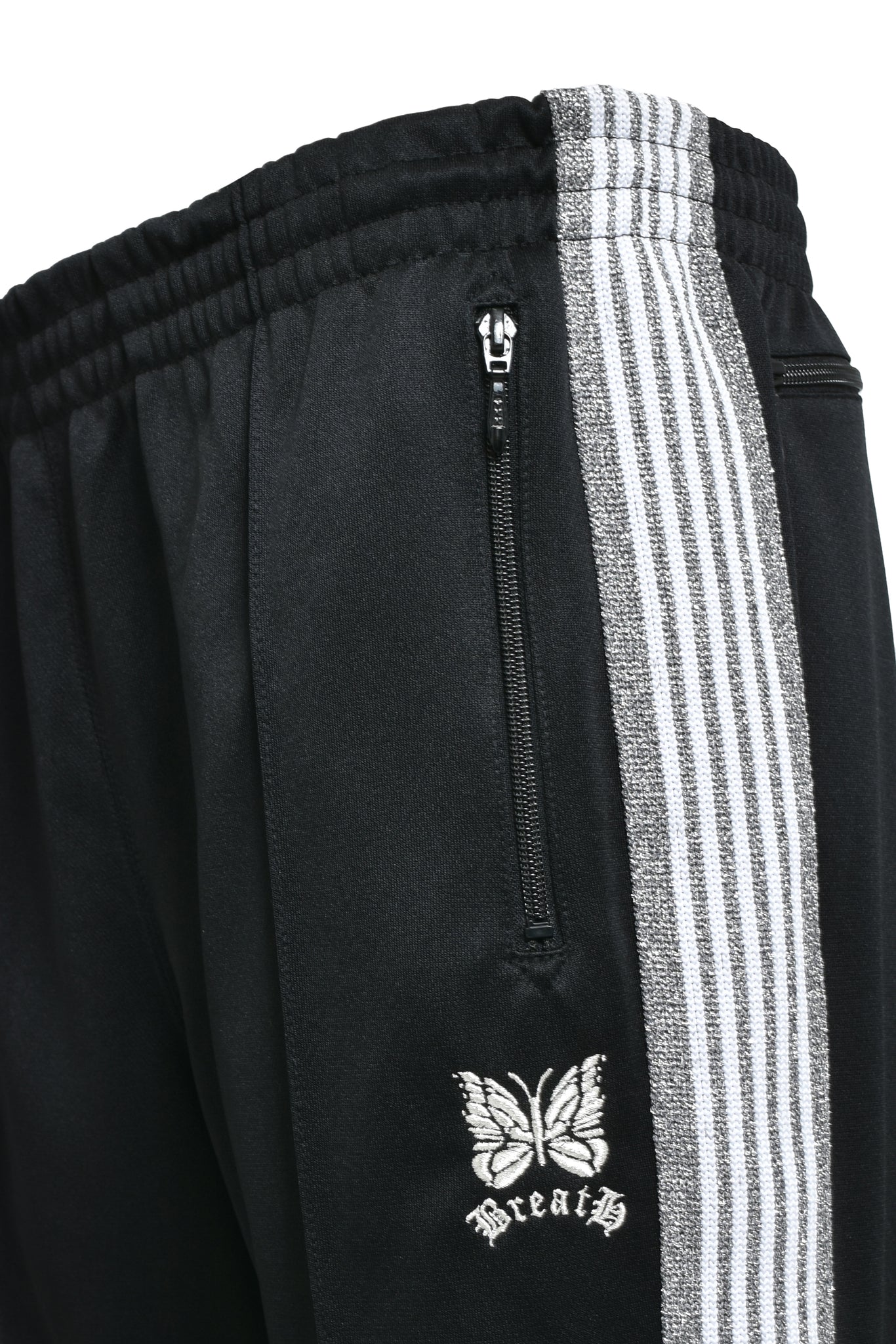 × Needles NARROW TRACK PANT - POLY SMOOTH / BLACK SILVER