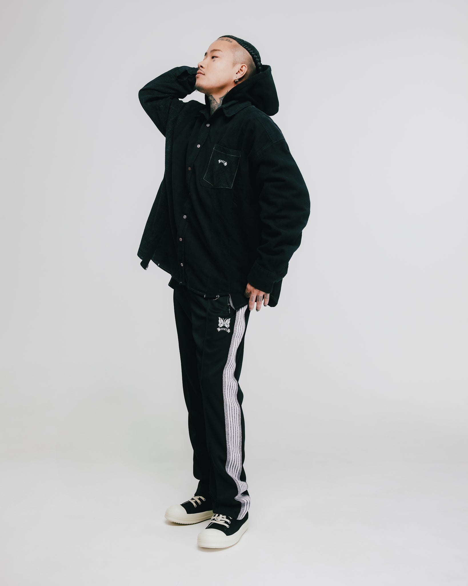 × Needles NARROW TRACK PANT - POLY SMOOTH / BLACK SILVER