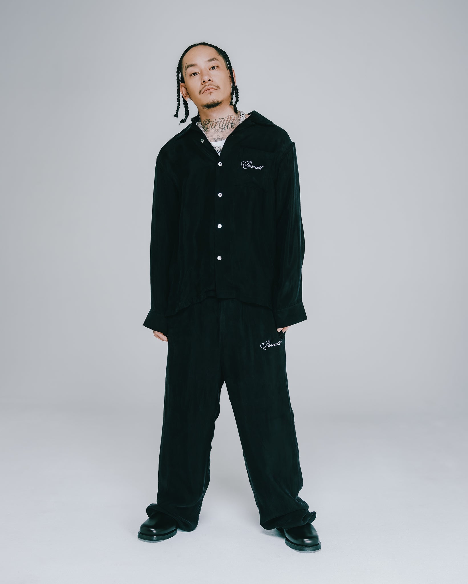 SCRIPT LOGO SATIN SHIRT / BLACK