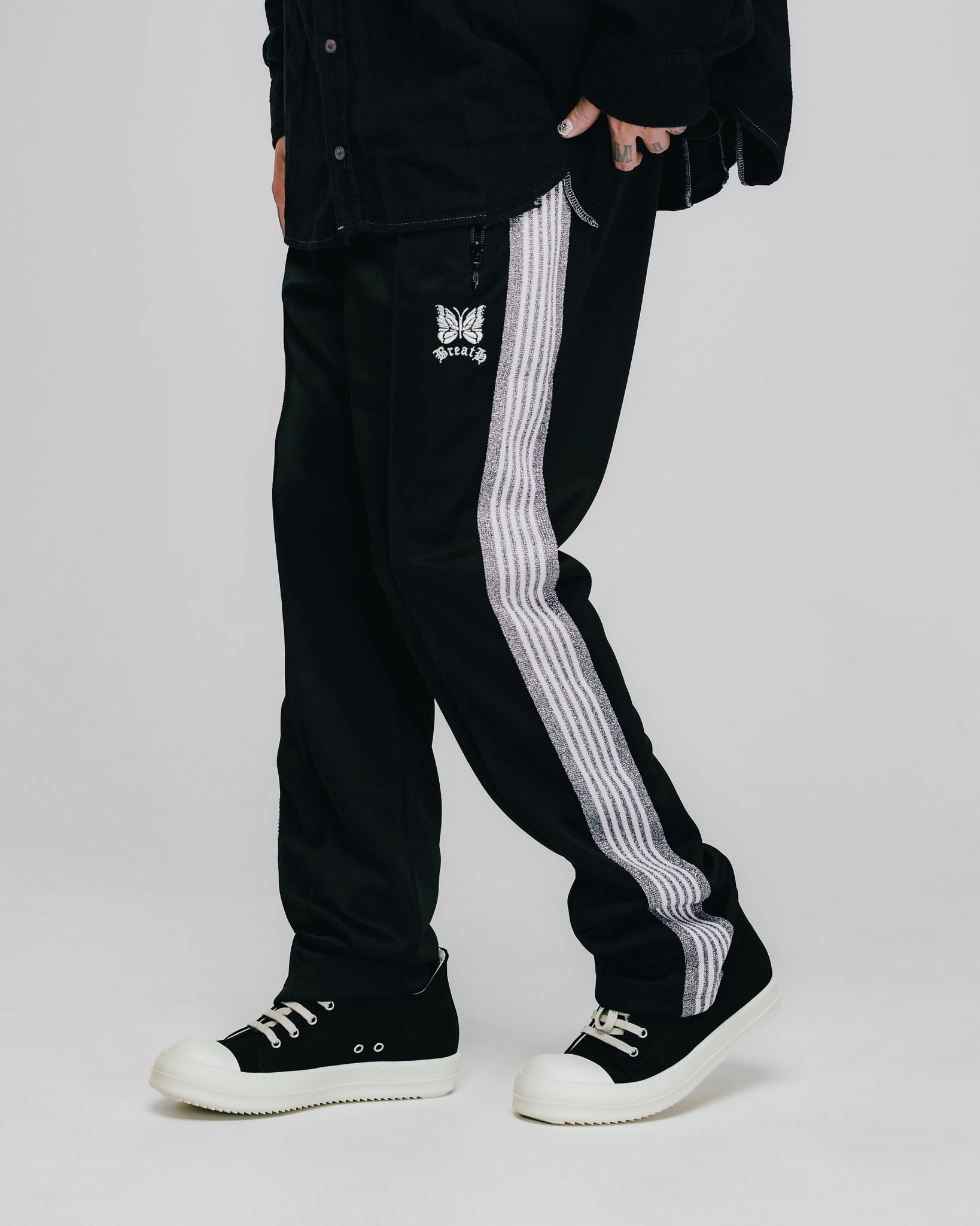 × Needles NARROW TRACK PANT - POLY SMOOTH / BLACK SILVER
