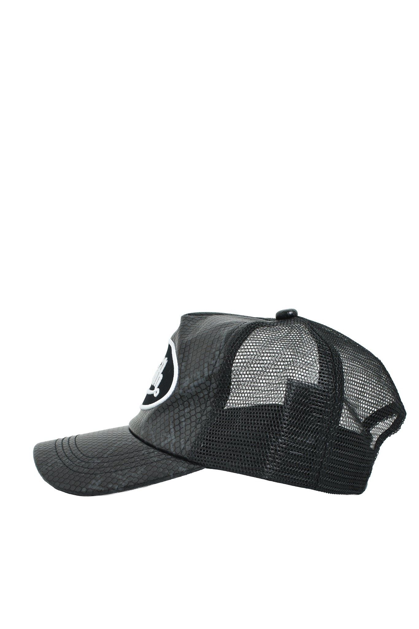 FAUX SNAKE LEATHER CAP / BLACK