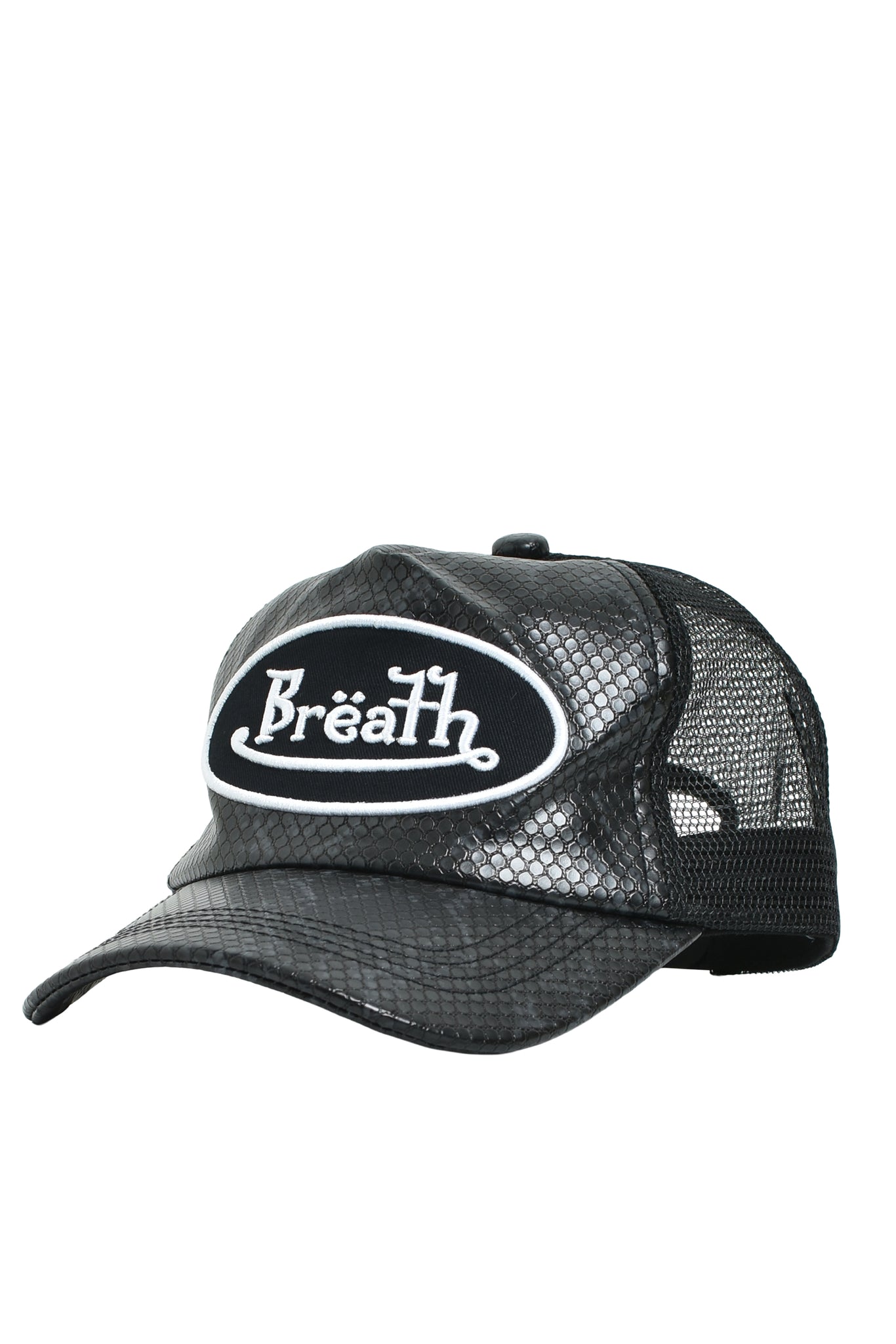 FAUX SNAKE LEATHER CAP / BLACK