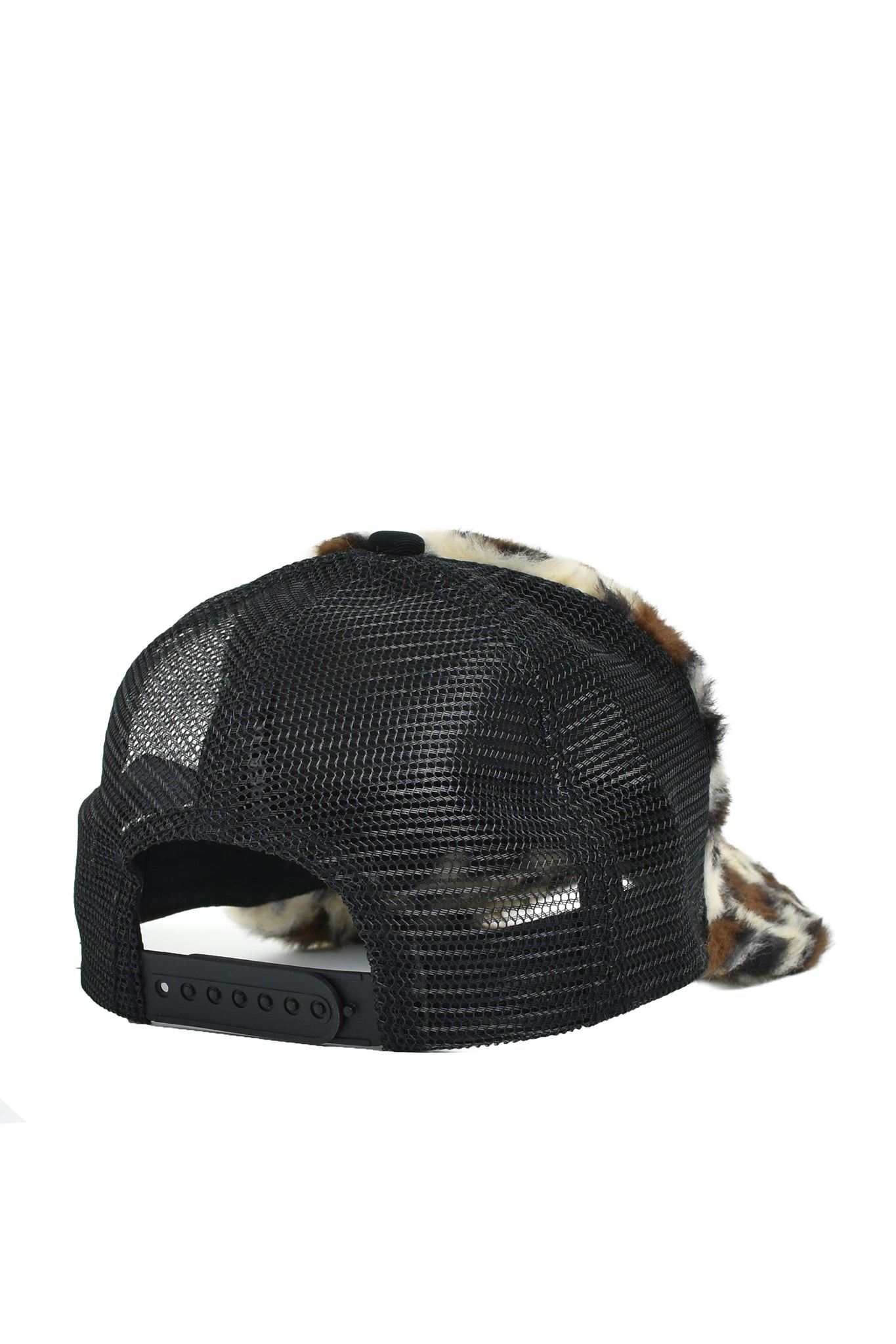 FAUX LEOPARD FUR CAP / BROWN