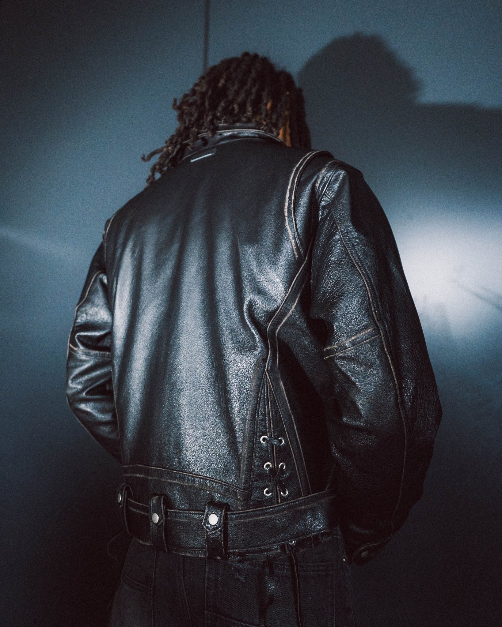WASH LEATHER SINGLE RIDERS JACKET / BLACK