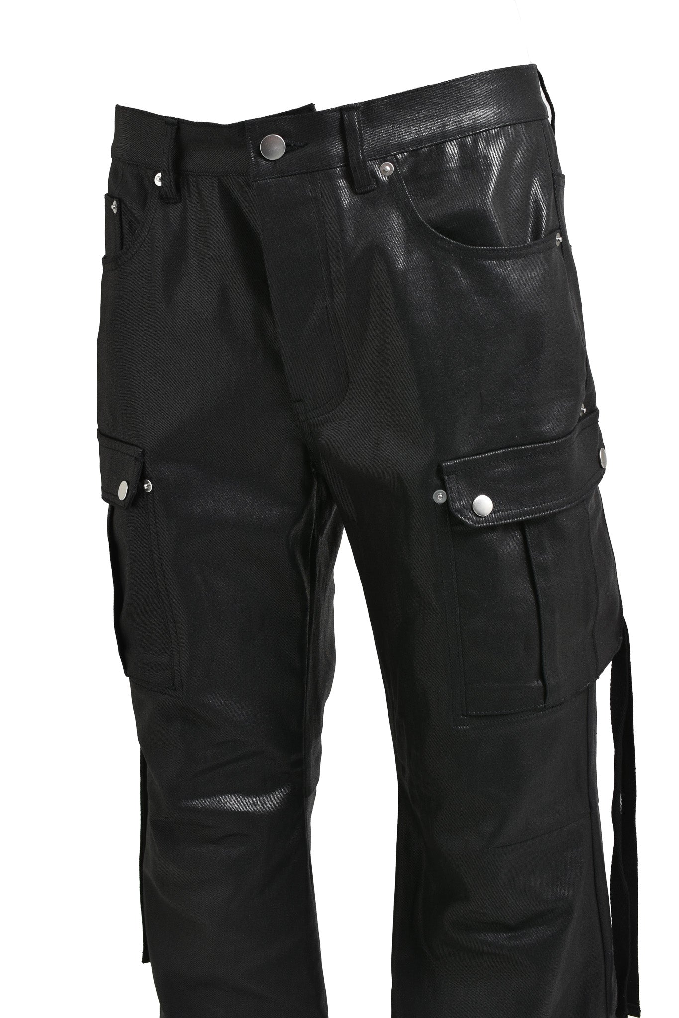 COATING BOOTCUT CARGO PANTS / BLACK