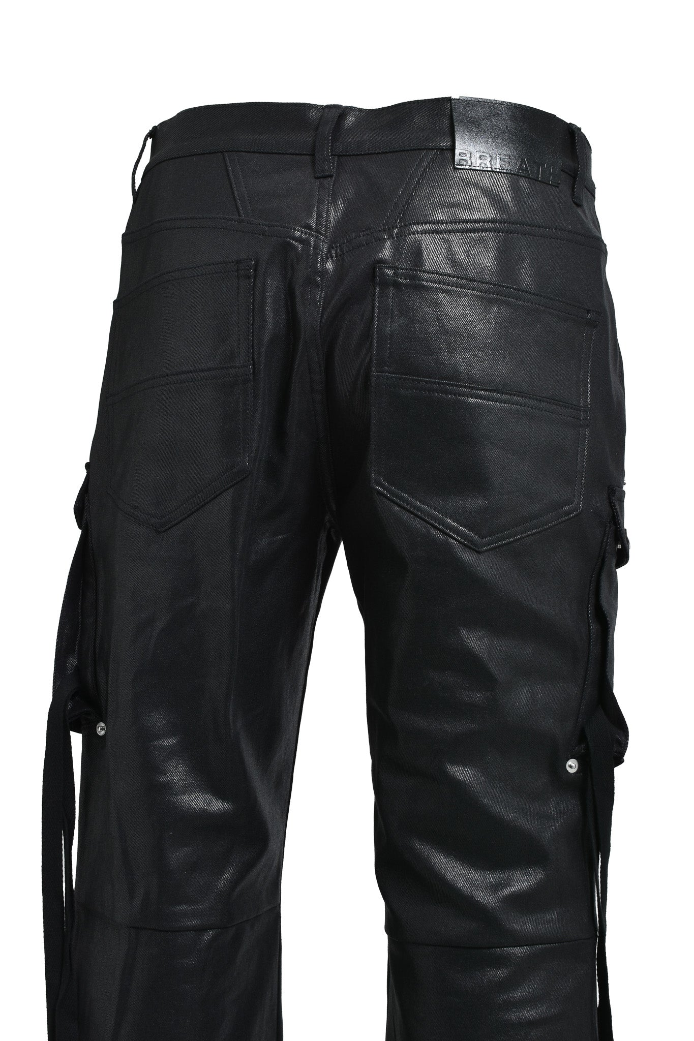 COATING BOOTCUT CARGO PANTS / BLACK