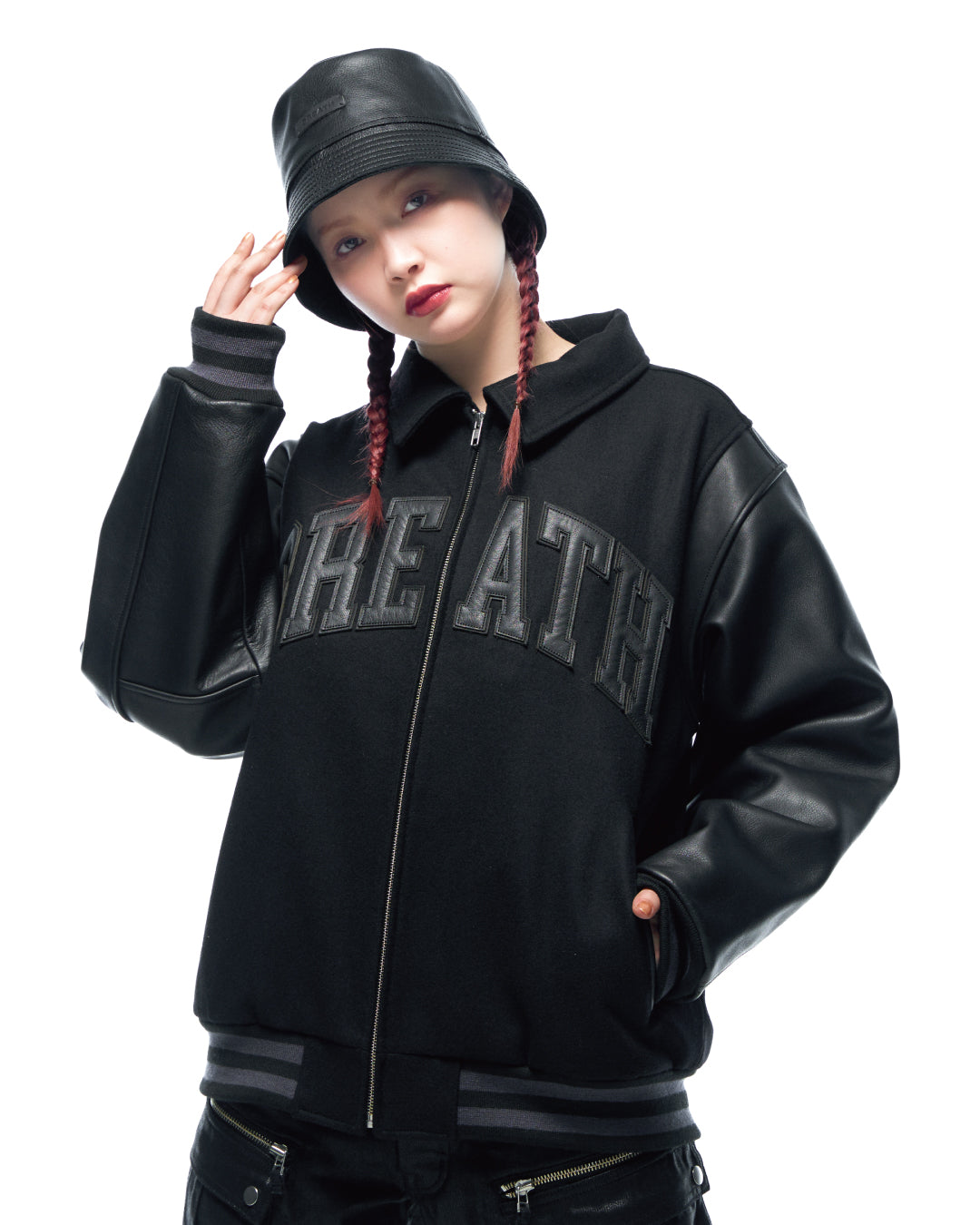 ARCH LOGO VERSITY JACKET / BLACK BLACK