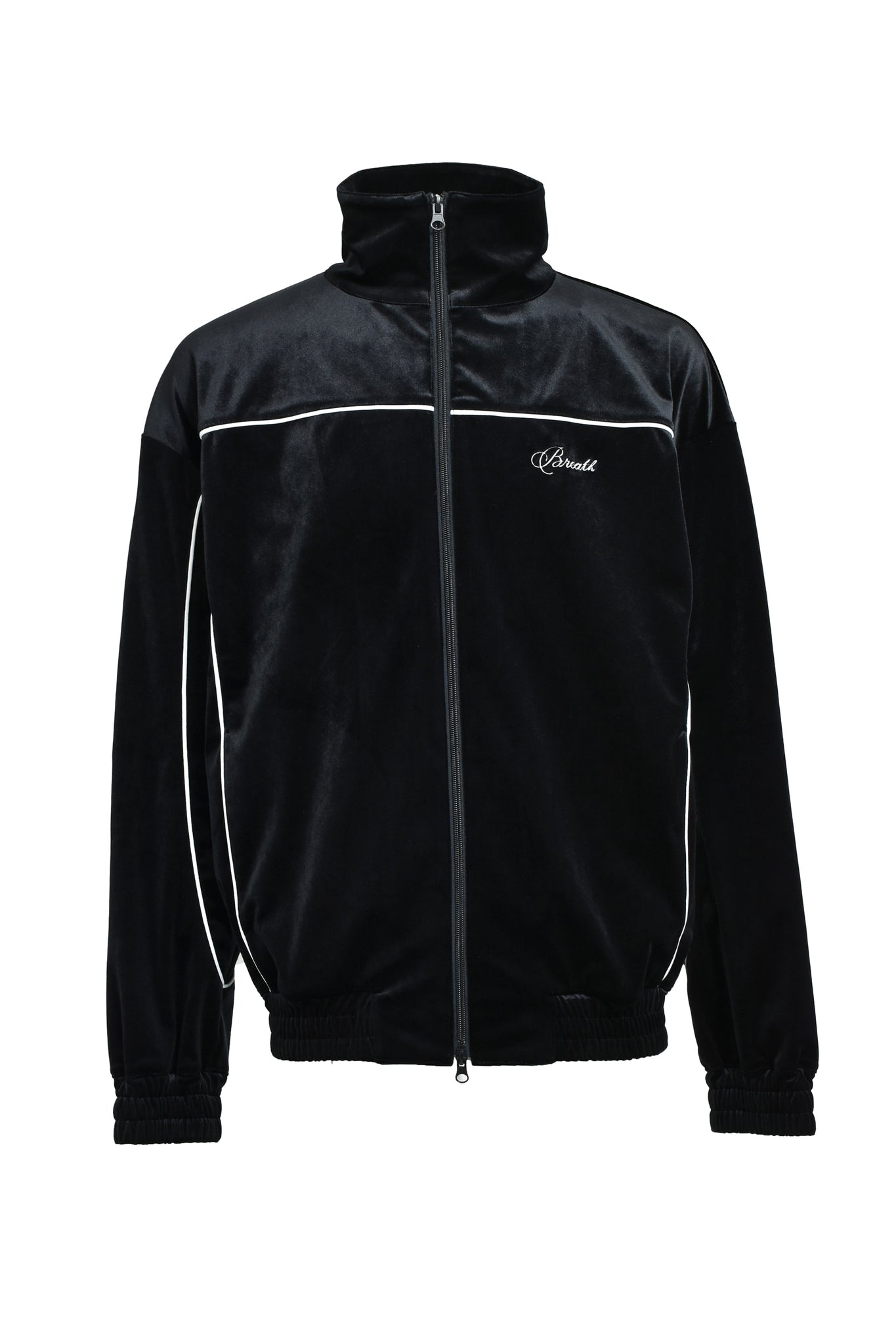 SCRIPT LOGO PIPING VELOUR JACKET / BLACK