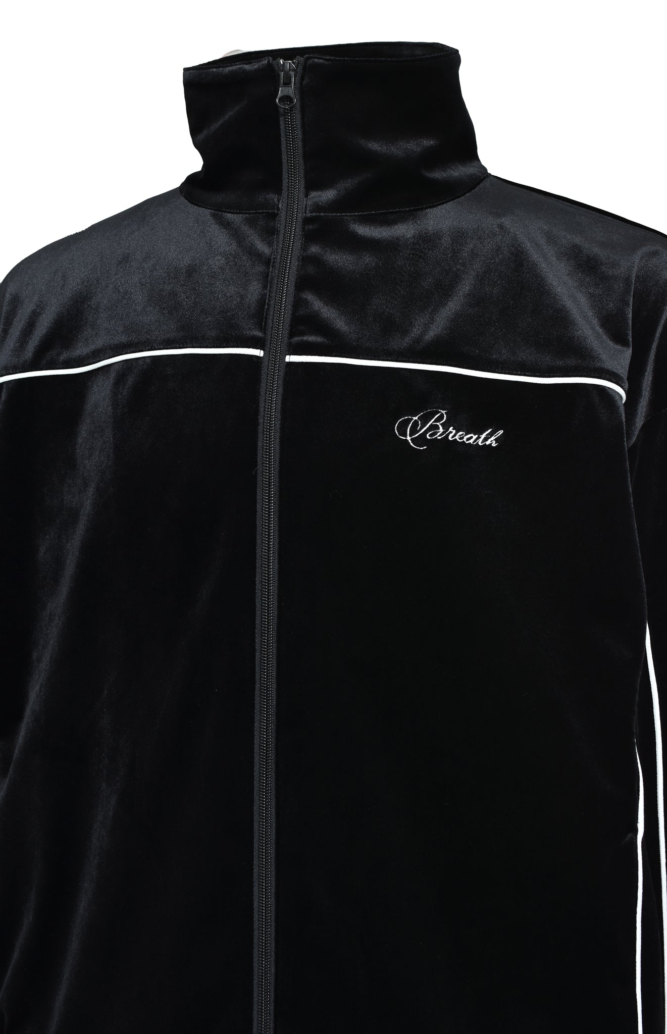 SCRIPT LOGO PIPING VELOUR JACKET / BLACK