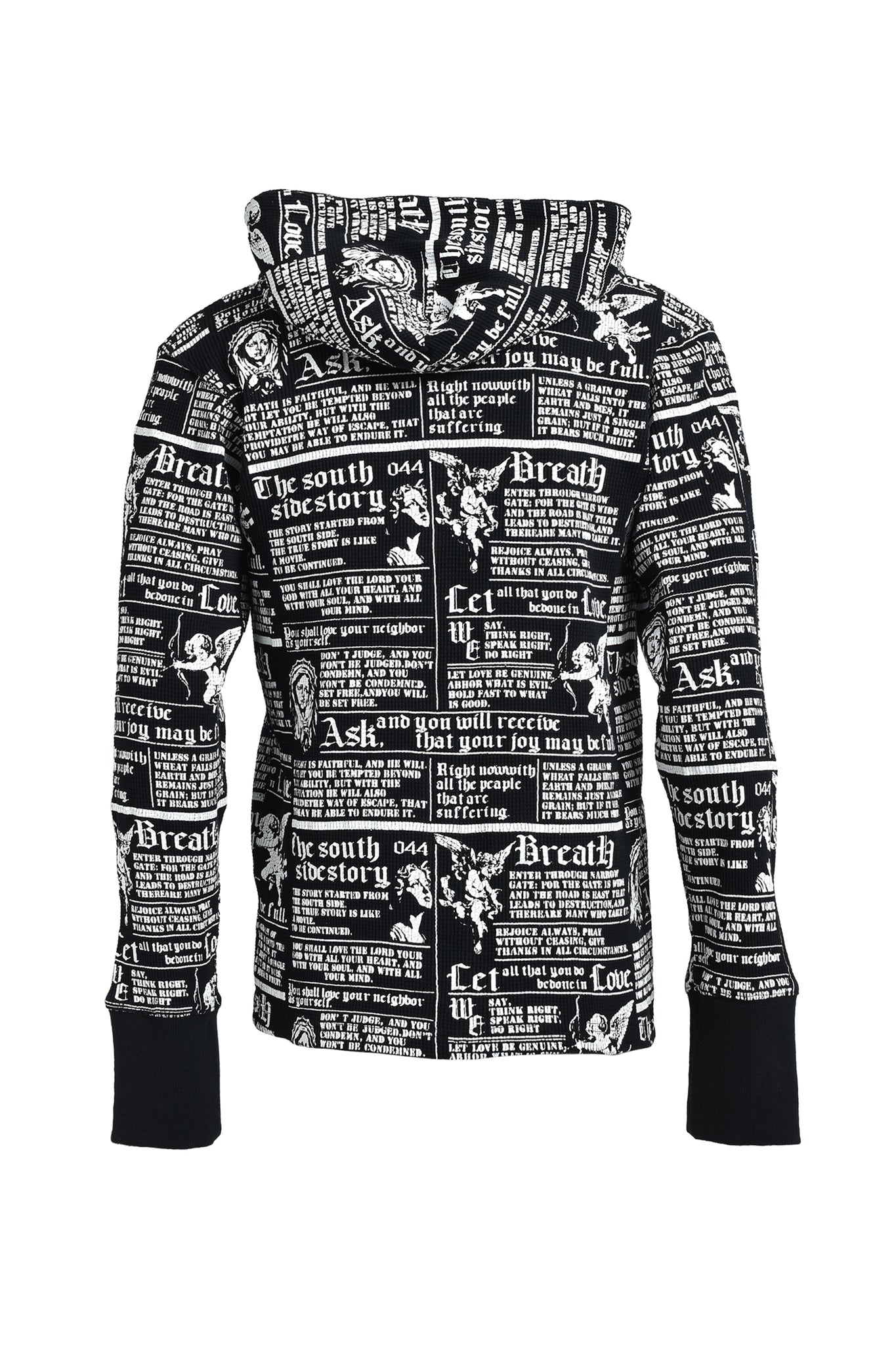 SKULL WASH WAFFLE ZIP UP HOODE / BLACK