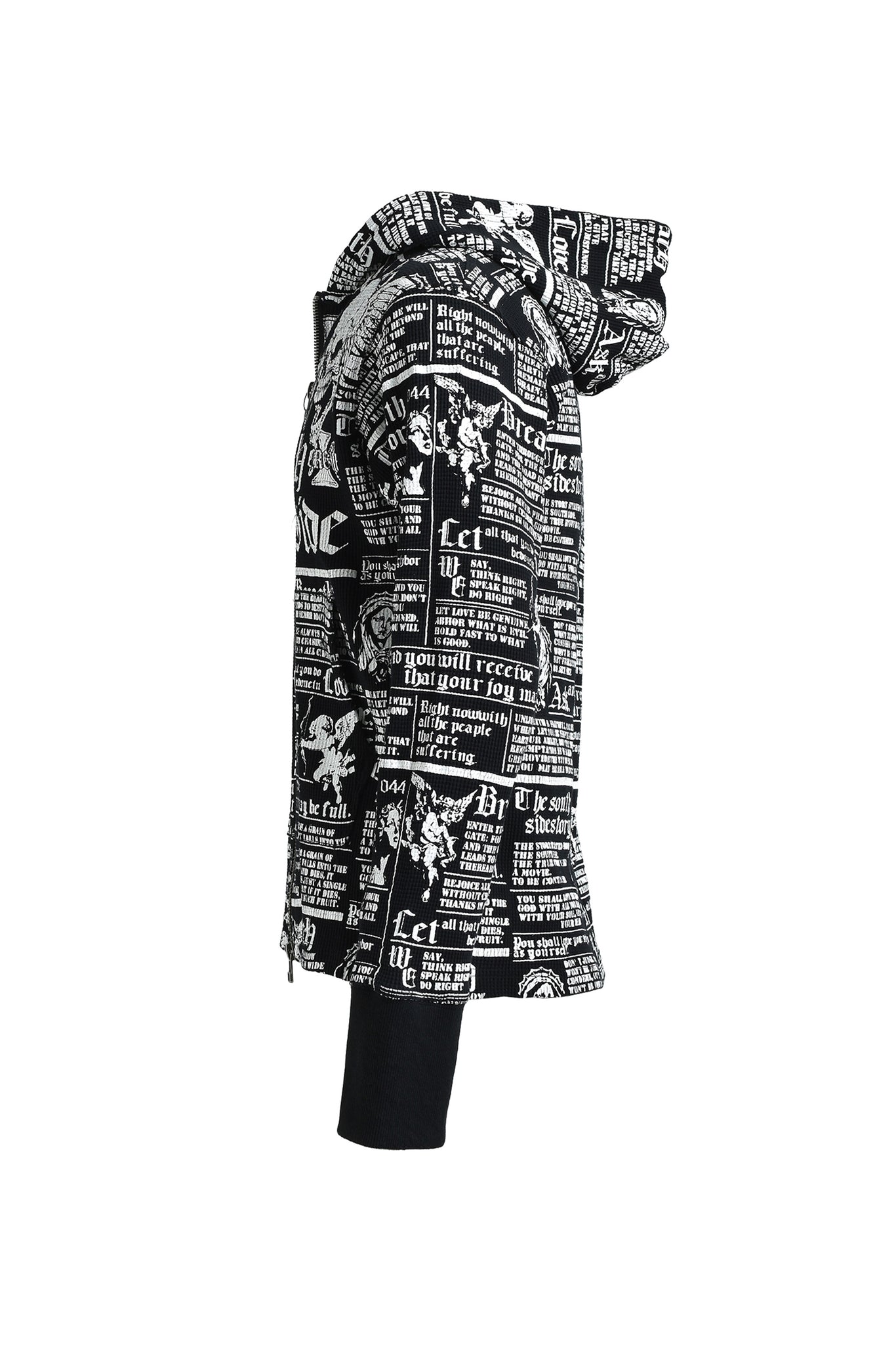 SKULL WASH WAFFLE ZIP UP HOODE / BLACK