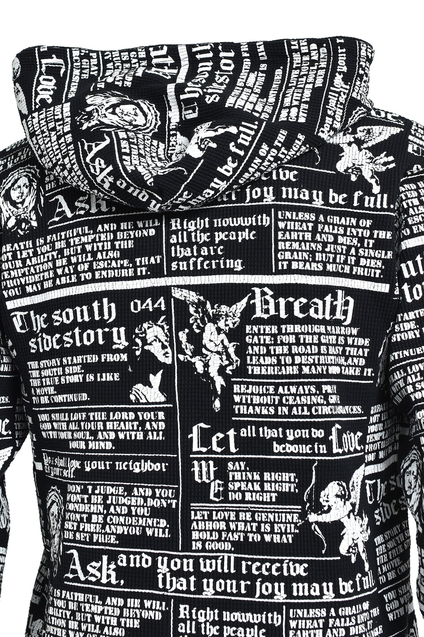 SKULL WASH WAFFLE ZIP UP HOODE / BLACK