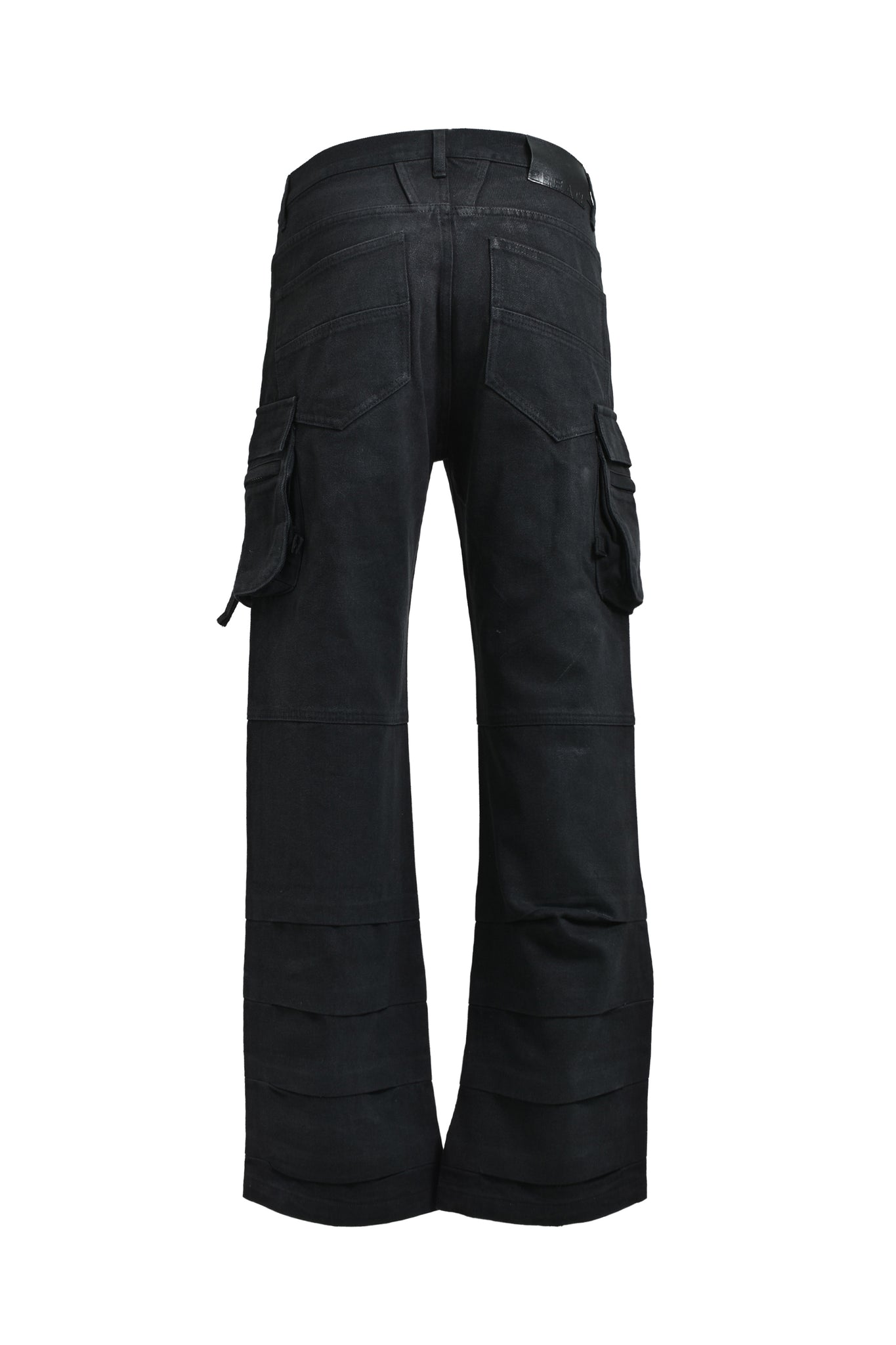 COATING DOUBLE KNEE FLARE DENIM / BLACK