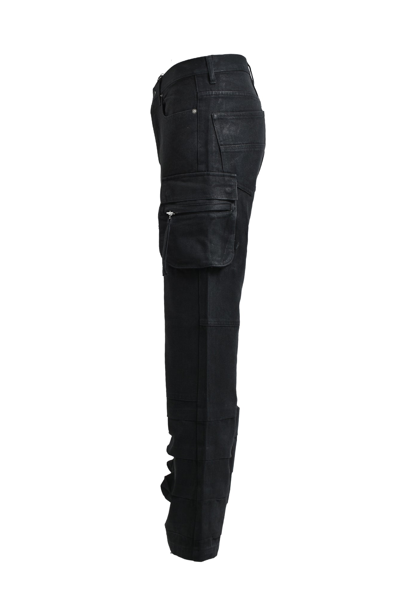 COATING DOUBLE KNEE FLARE DENIM / BLACK